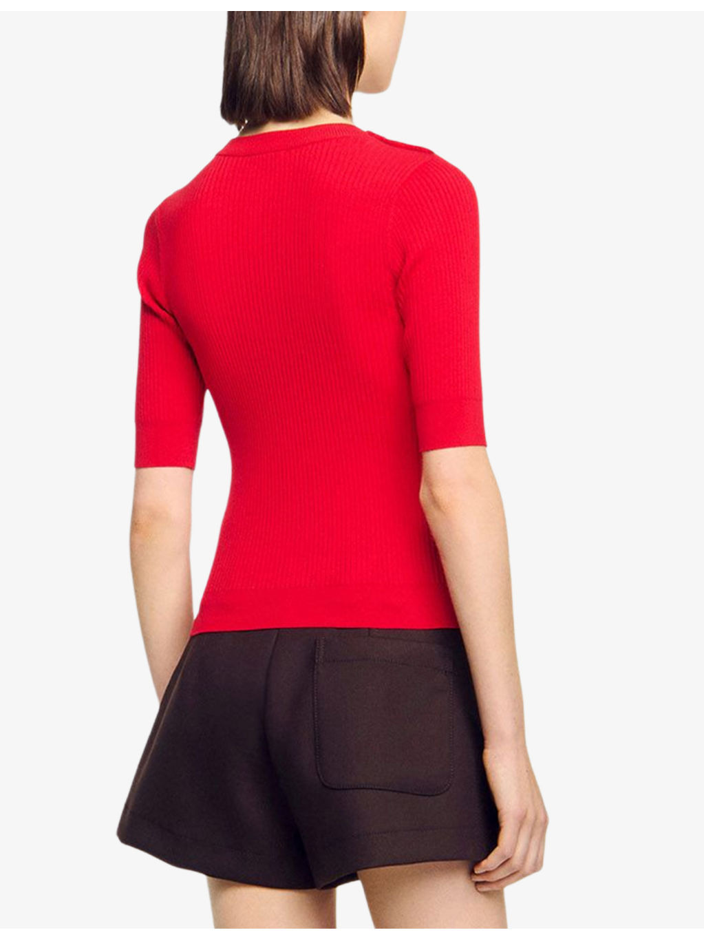 Button-Embellished Short-Sleeved Stretch-Knit Jumper - 4