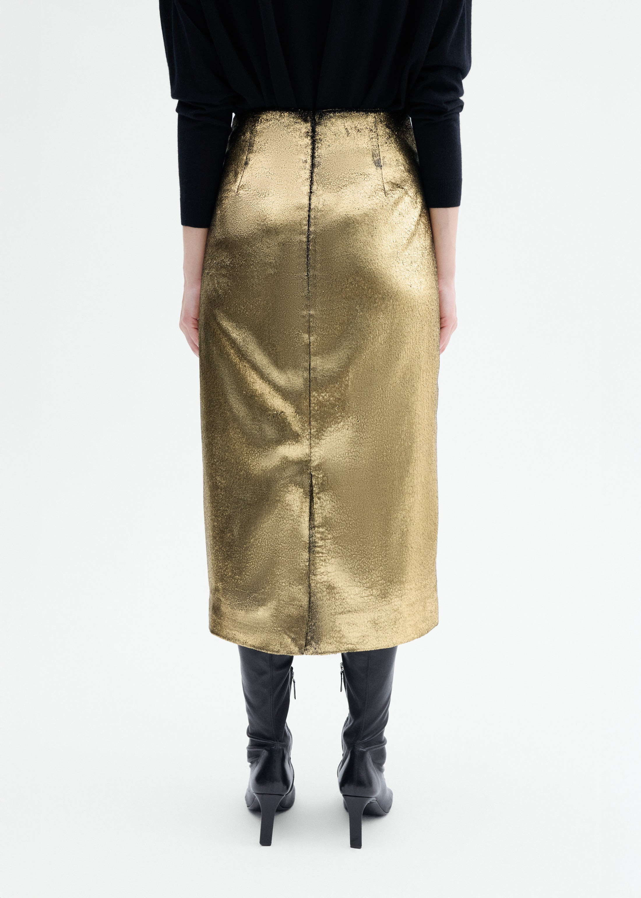 Foil Velvet Midi Pencil Skirt - 4