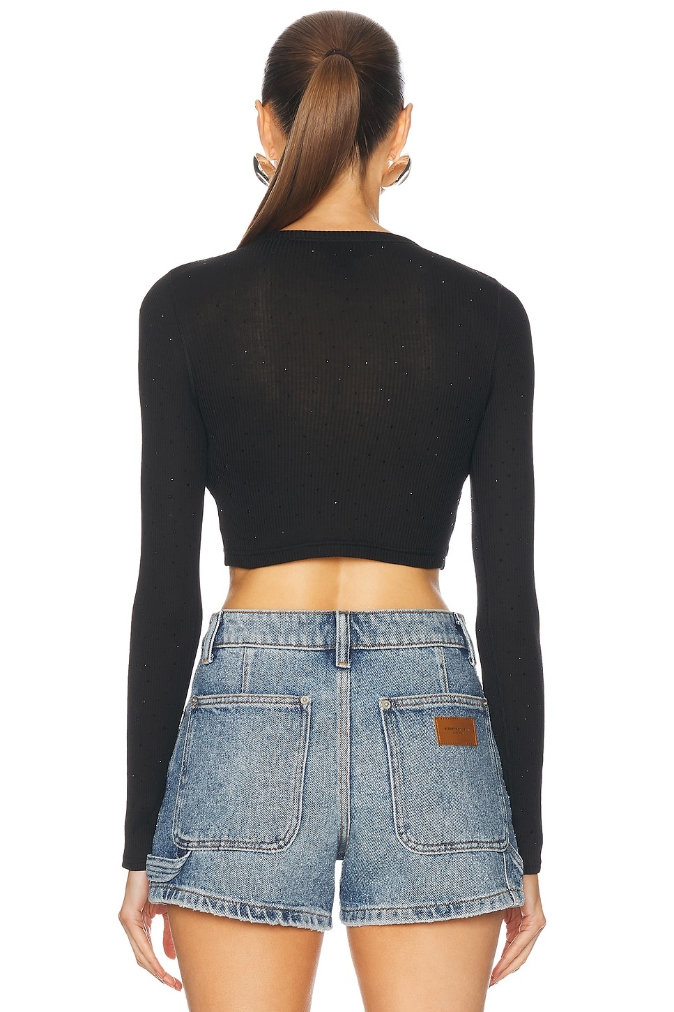 Crystal Hotfix Cropped Long Sleeve Top - 3