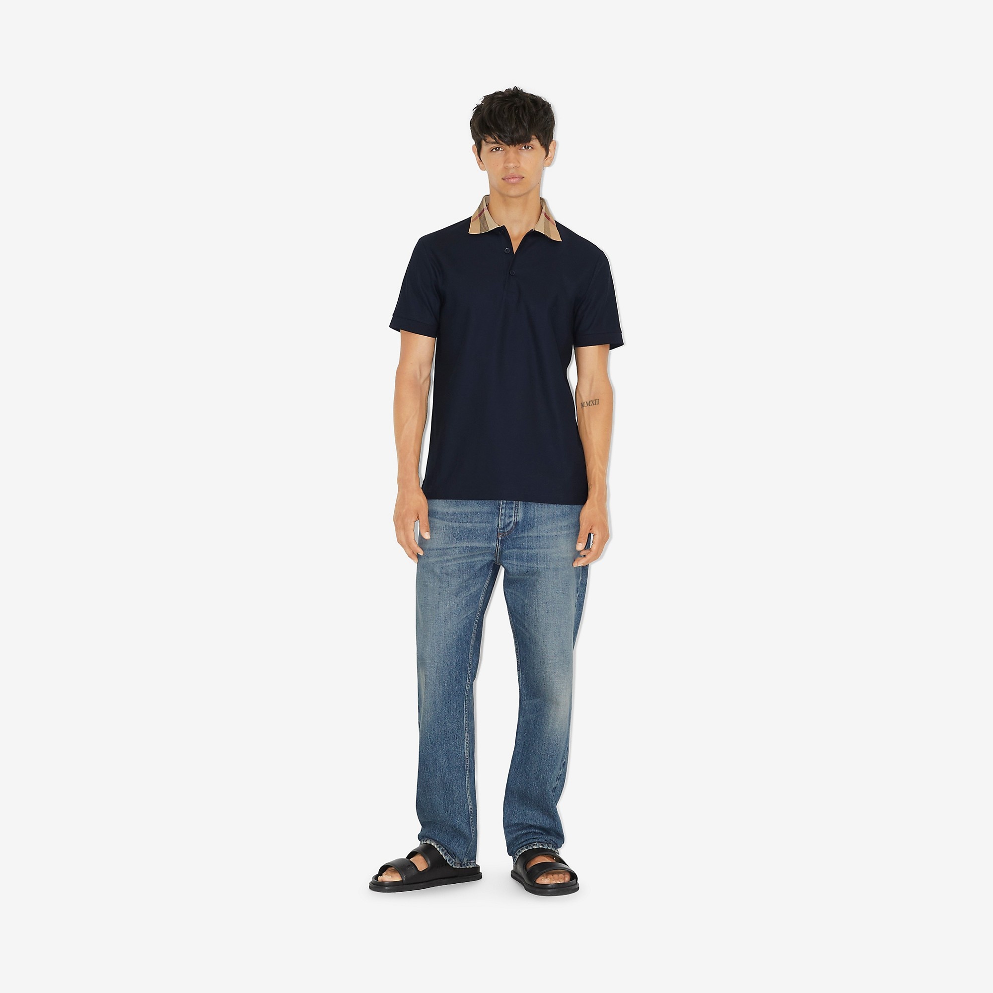 Check Collar Cotton Polo Shirt - 2