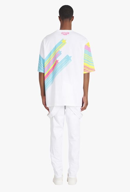 Balmain x Barbie - Oversized multicolor eco-designed cotton T-shirt with pink Balmain logo print - 3