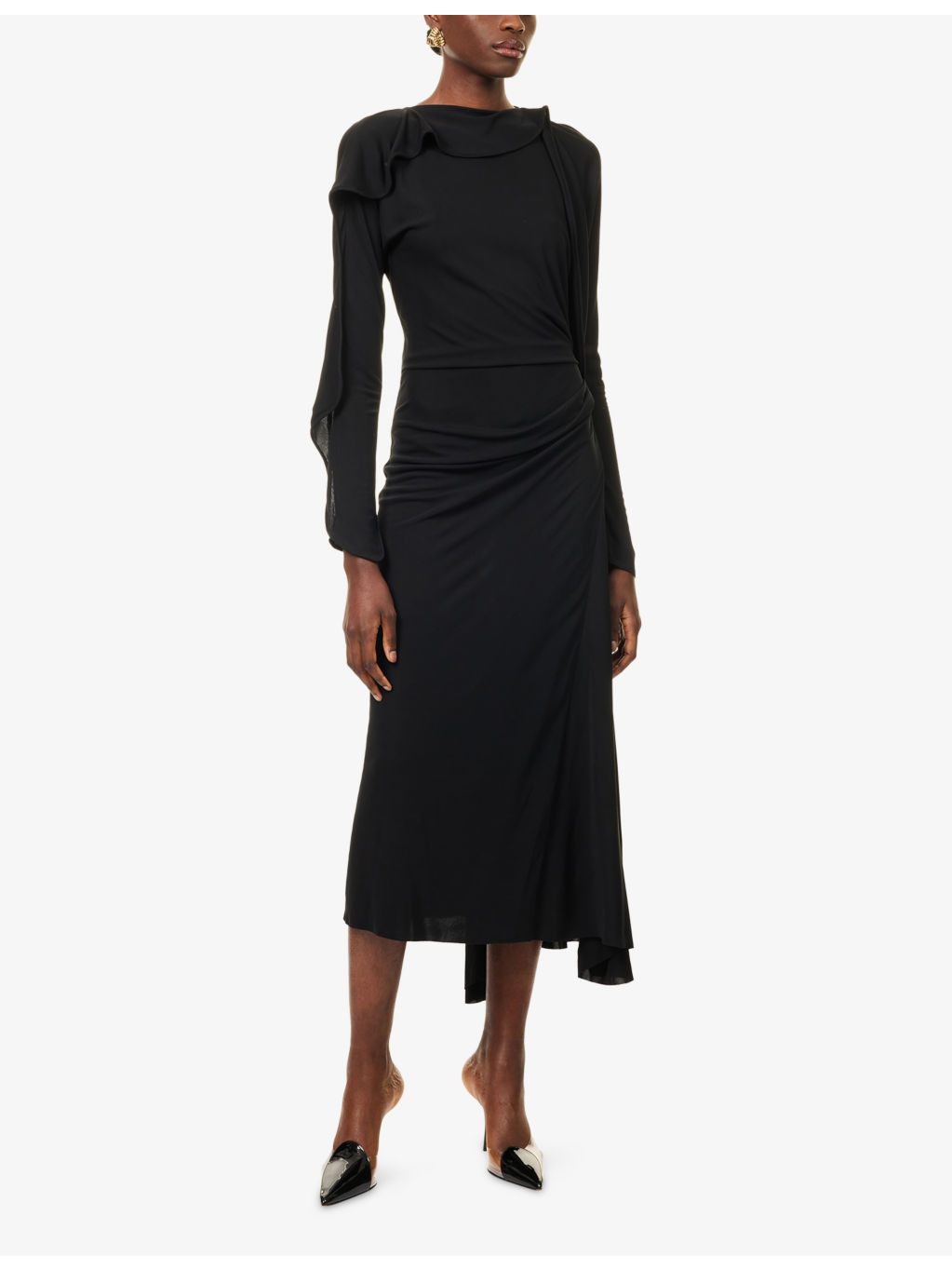 Asymmetric Draped Jersey Midi Dress - 6