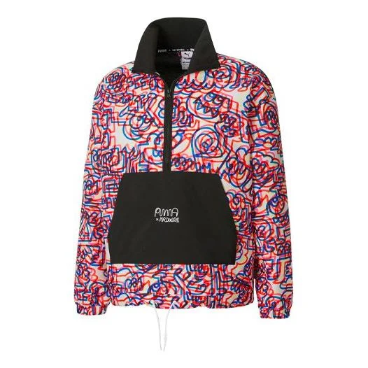 PUMA x Mr Doodle Crossover Graffiti Printing Contrasting Colors Cardigan Stand Collar Jacket Red 530 - 1