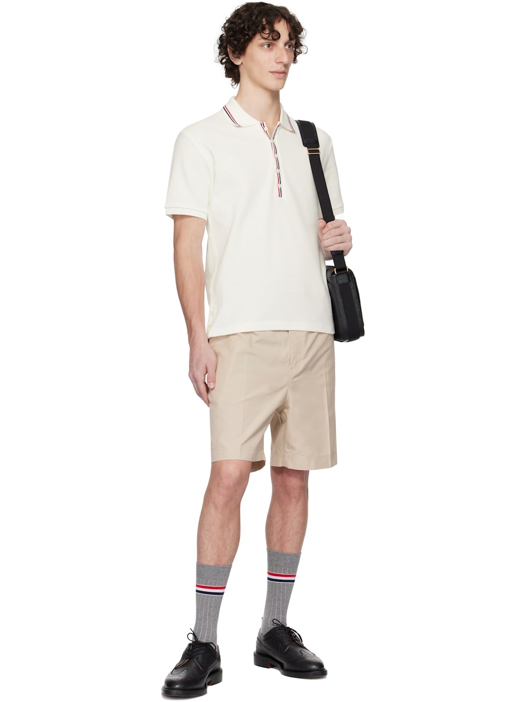 Off-White Cotton Waffle Rib Cuff Polo - 4