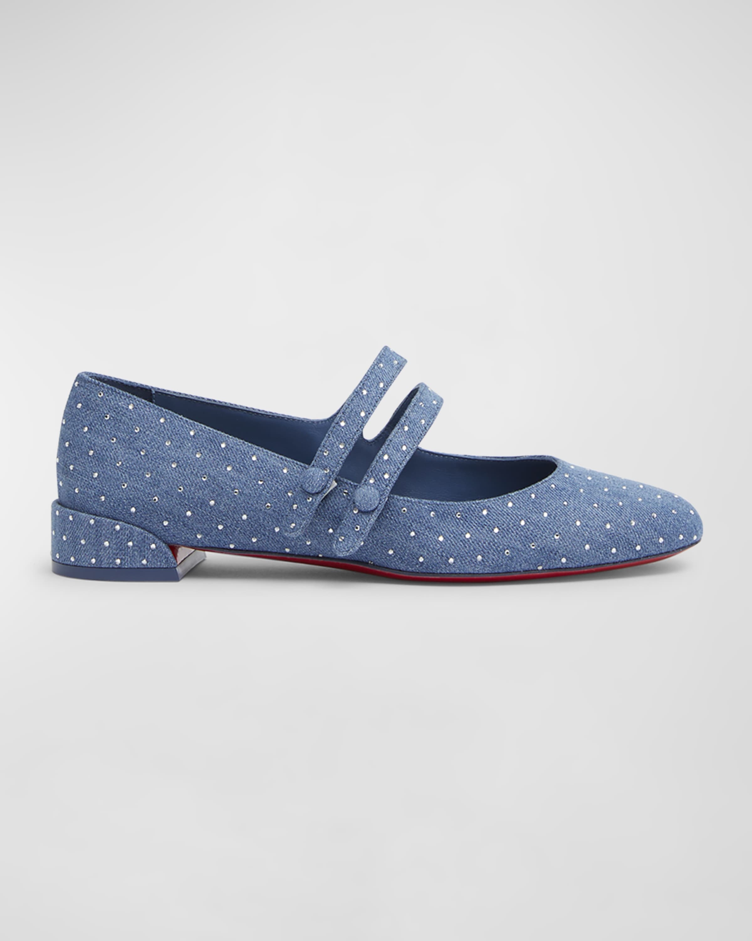 Sweet Jane Strass Denim Red Sole Ballerina Flats - 1