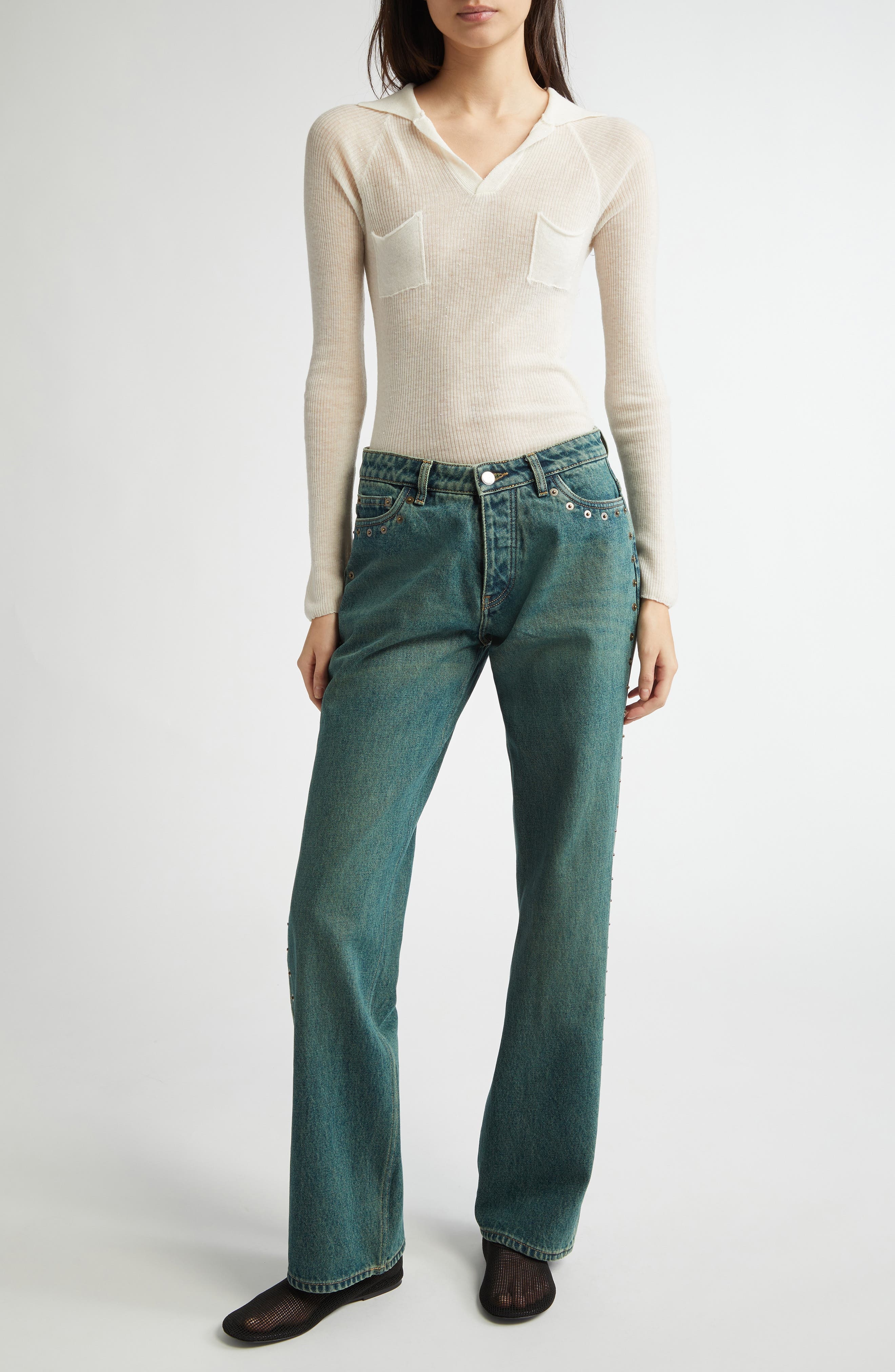 Paloma Wool Crowd Rivet Studded Boyfriend Jeans in Denim at Nordstrom - 2