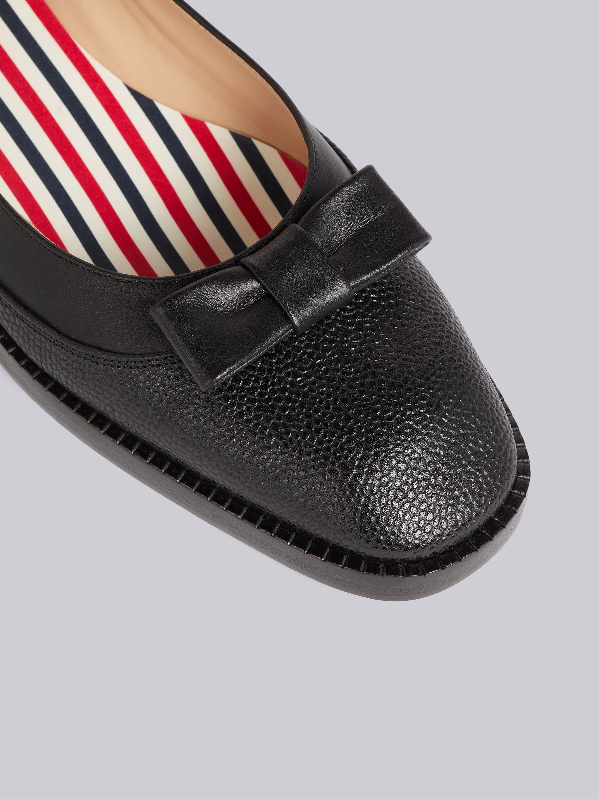 Black Pebbled Calfskin Tuxedo Bow Ballerina - 2