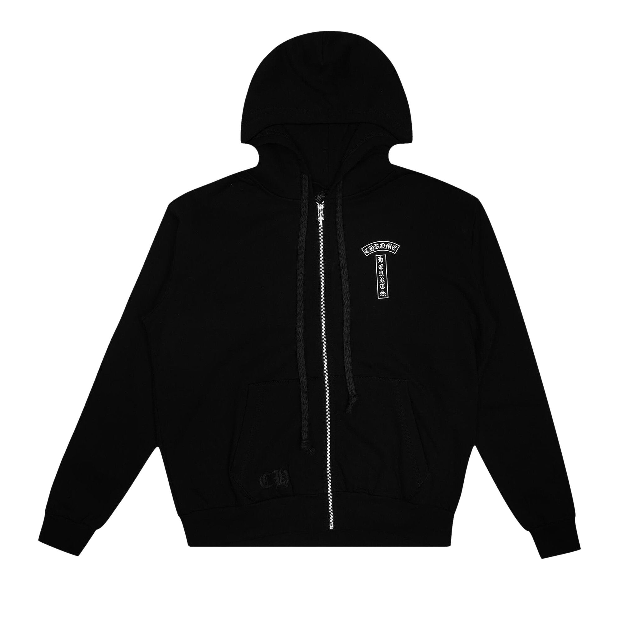 Chrome Hearts T Logo USA Shoulder Zip Up Hoodie 'Black' - 1