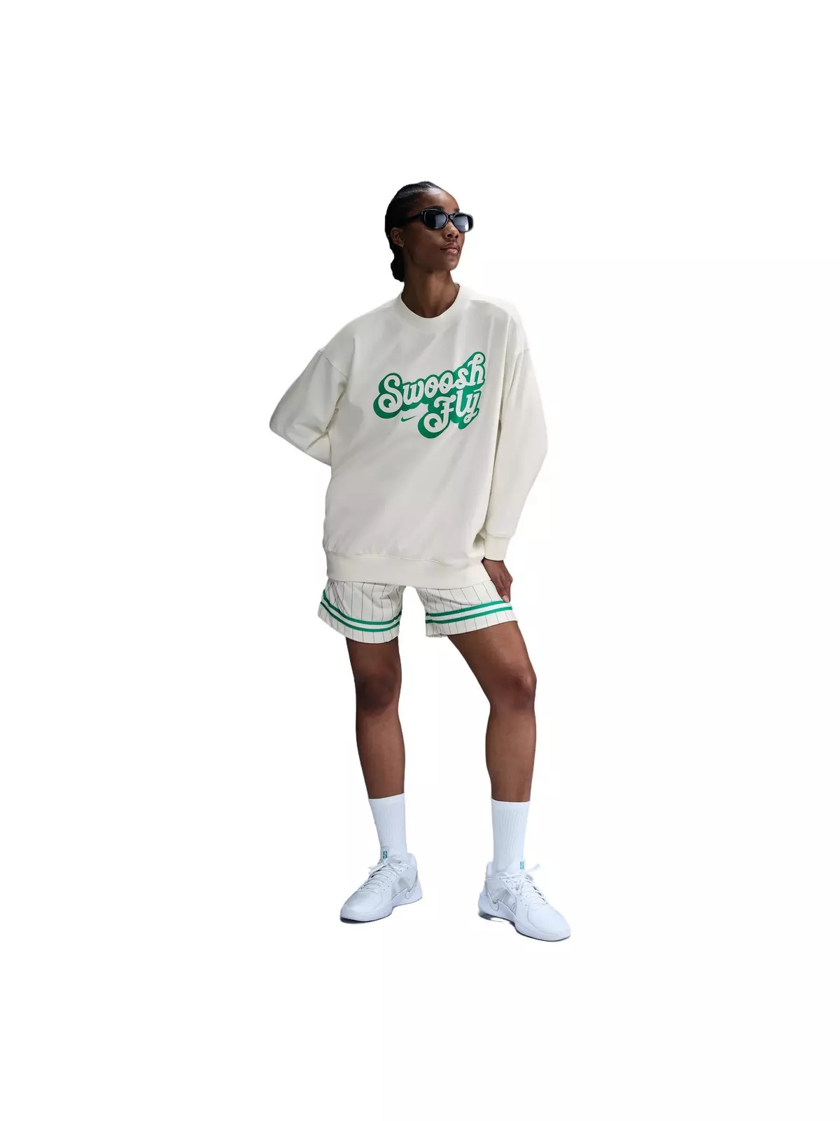Women's Swoosh Fly SSNL Dri-FIT Oversized French Terry Basketball Sweatshirt -Sail/Green - 4