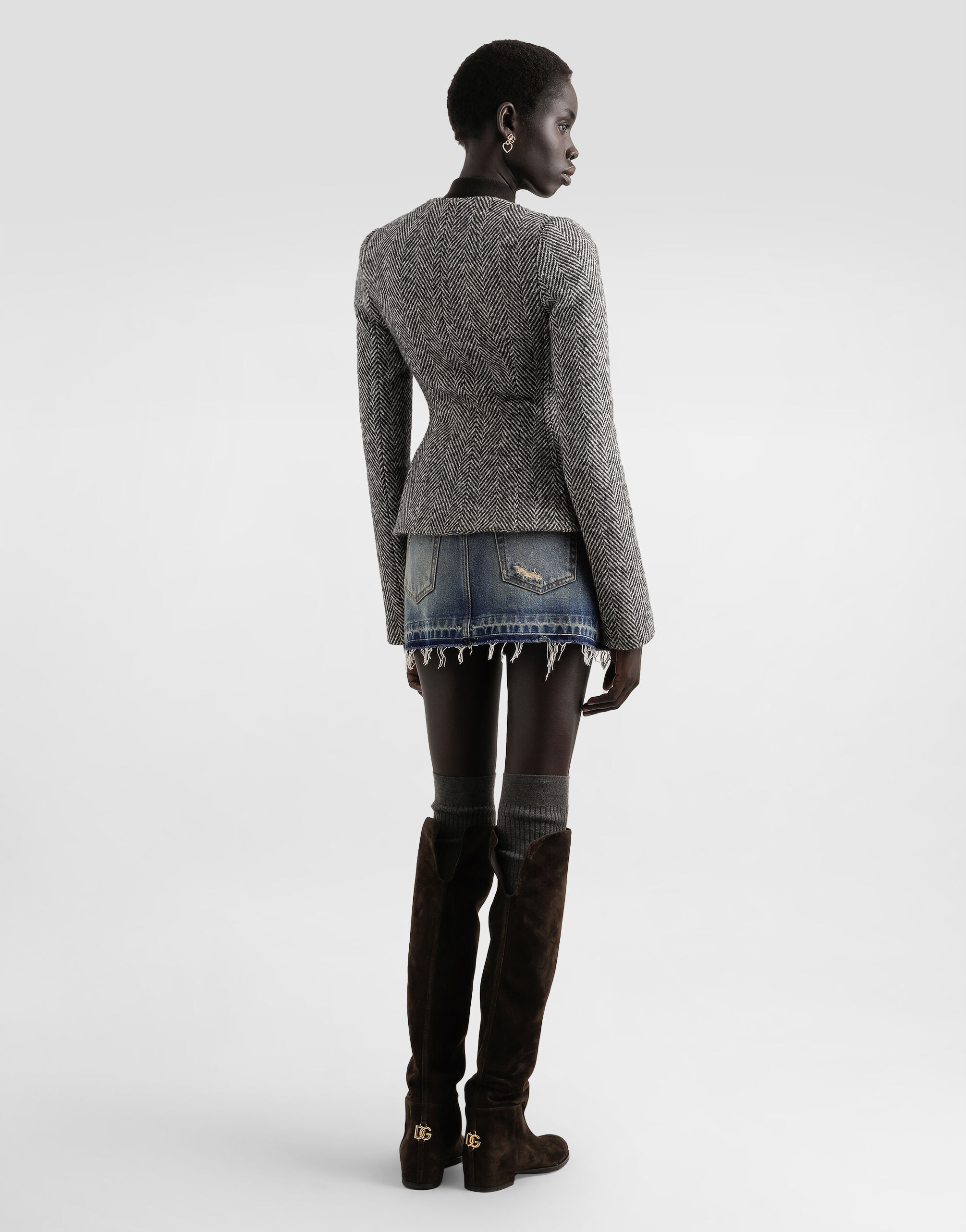 Single-breasted jacket in wool chevron - 3