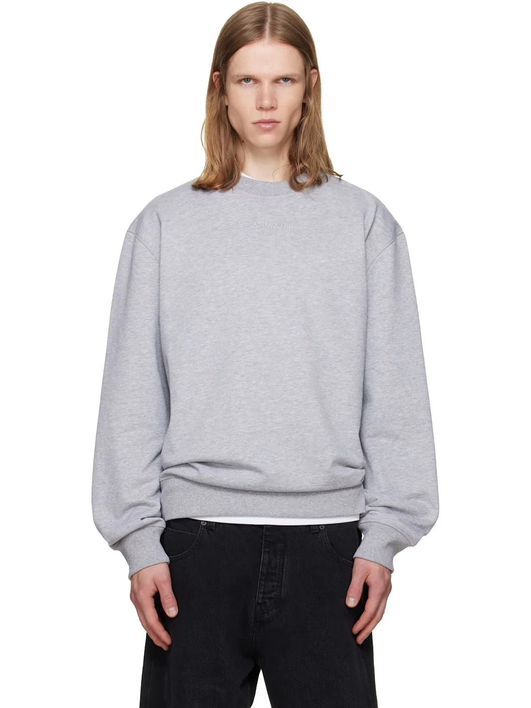 Gray Embroidered 'Balmain Paris' Sweatshirt - 1