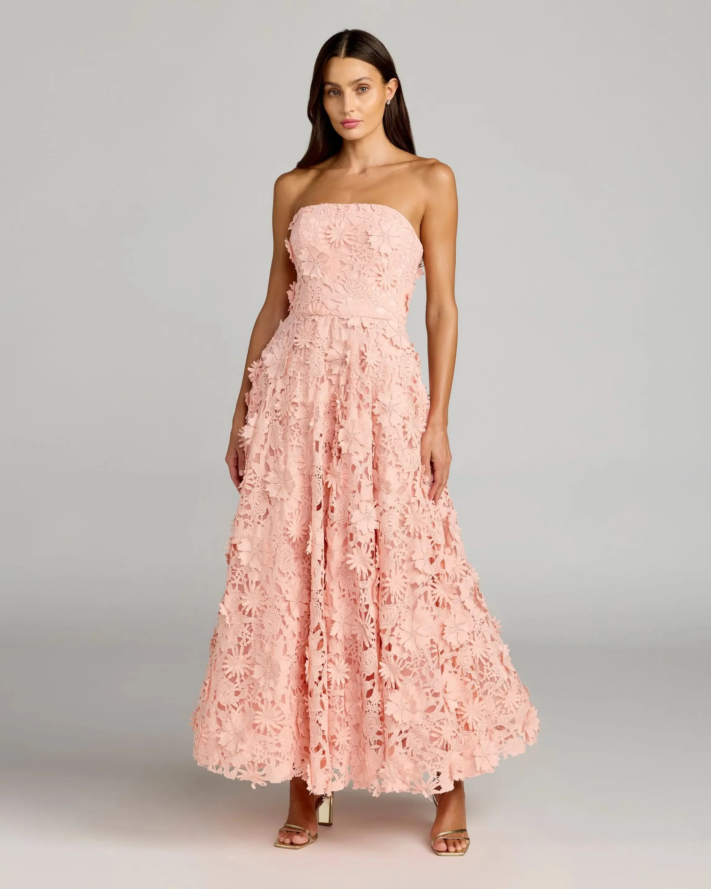 Blush Strapless Floral Embroidered Lace A-Line Dress - 1