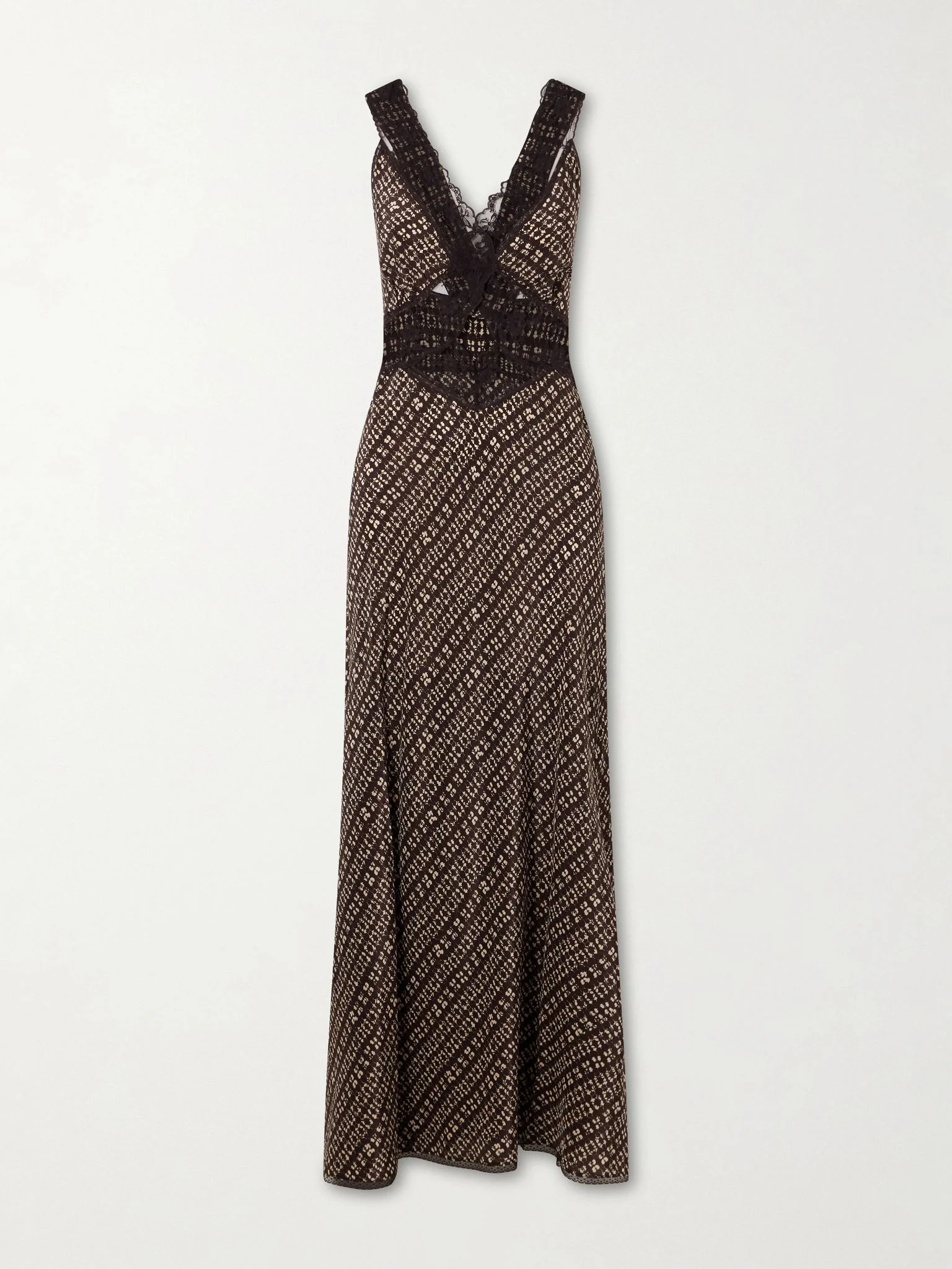 Astrid satin and lace cut-out dress Brown - 1
