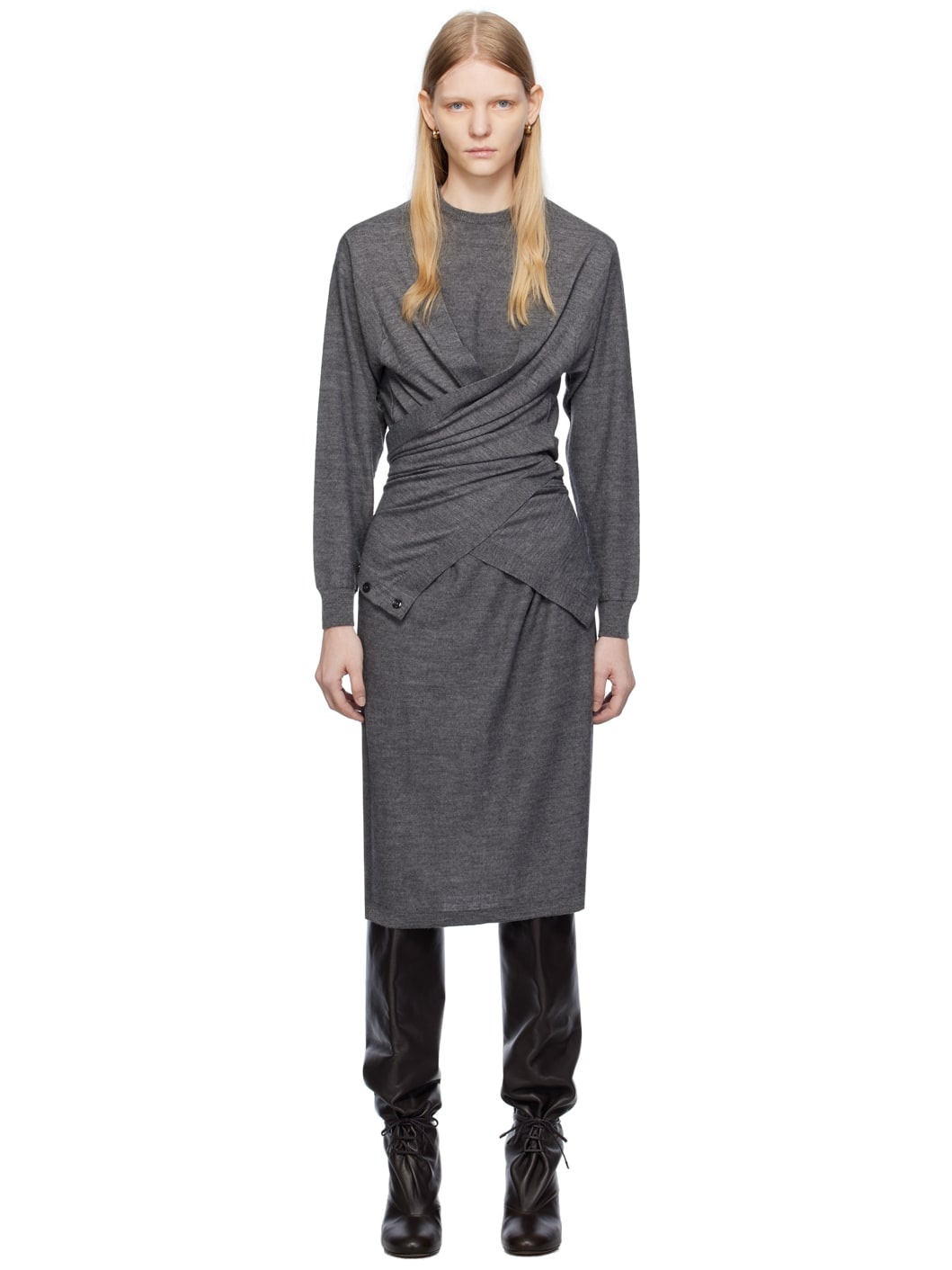 SSENSE Exclusive Gray Trompe L'Œil Midi Dress - 1