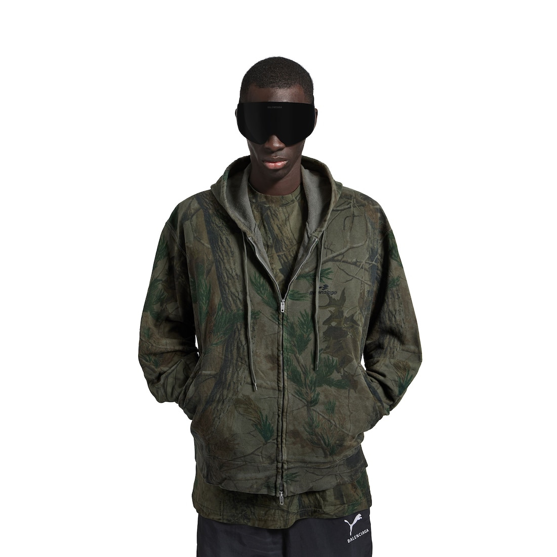 Men's Diamond B Oversized Zip-up Hoodie in Forest Green - 5