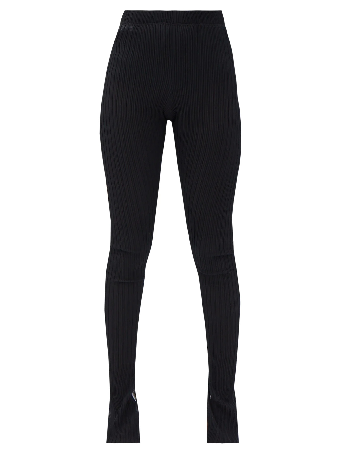 Slit-cuff ribbed-knit leggings - 1