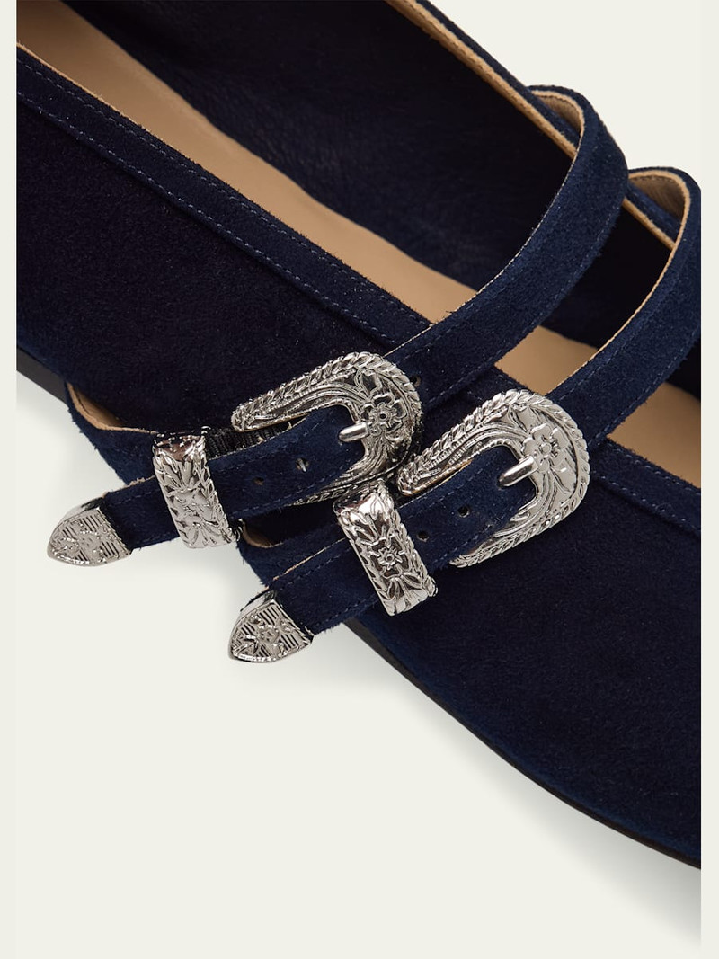 LE MONDE BÉRYL Claudia Suede Western-Buckle Ballerina Flats outlook