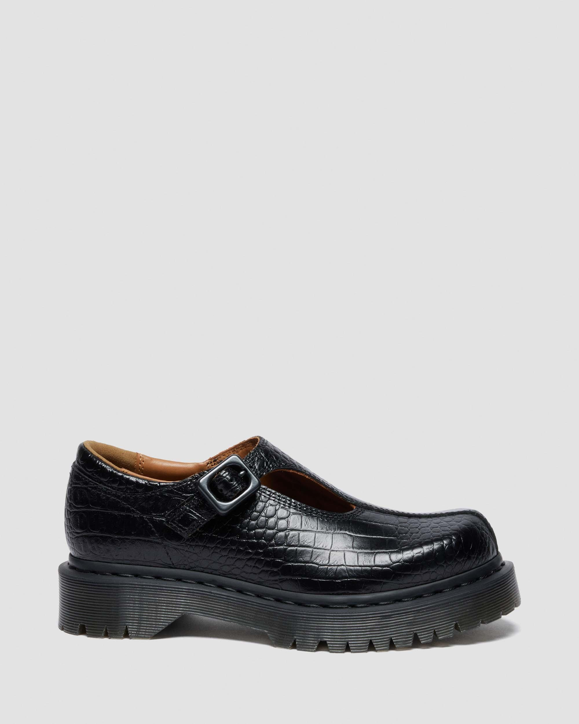 REJENA MARY JANE Croc Emboss Leather Shoes - 6