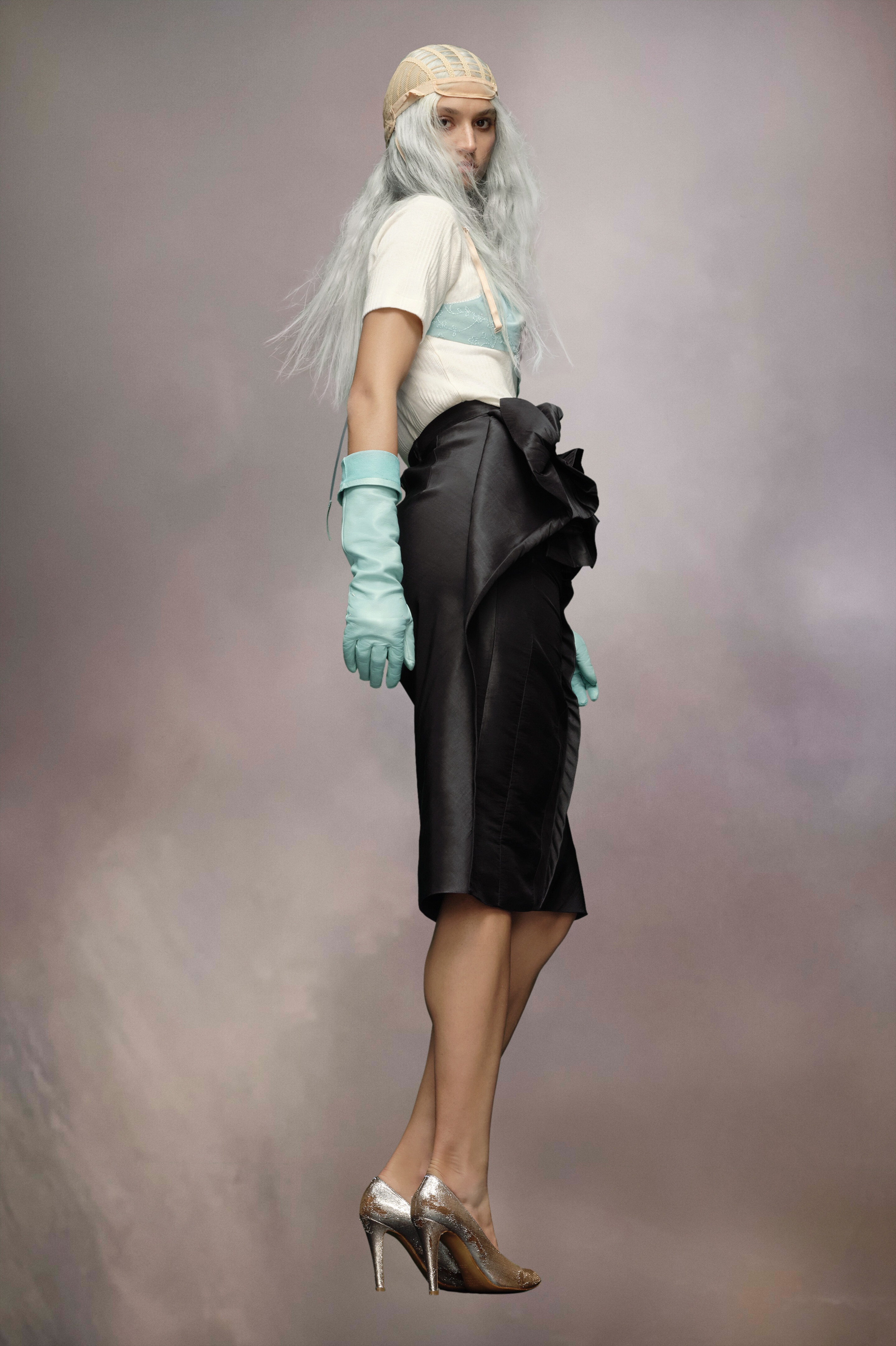 Silk poly moiré ruffle skirt - 3