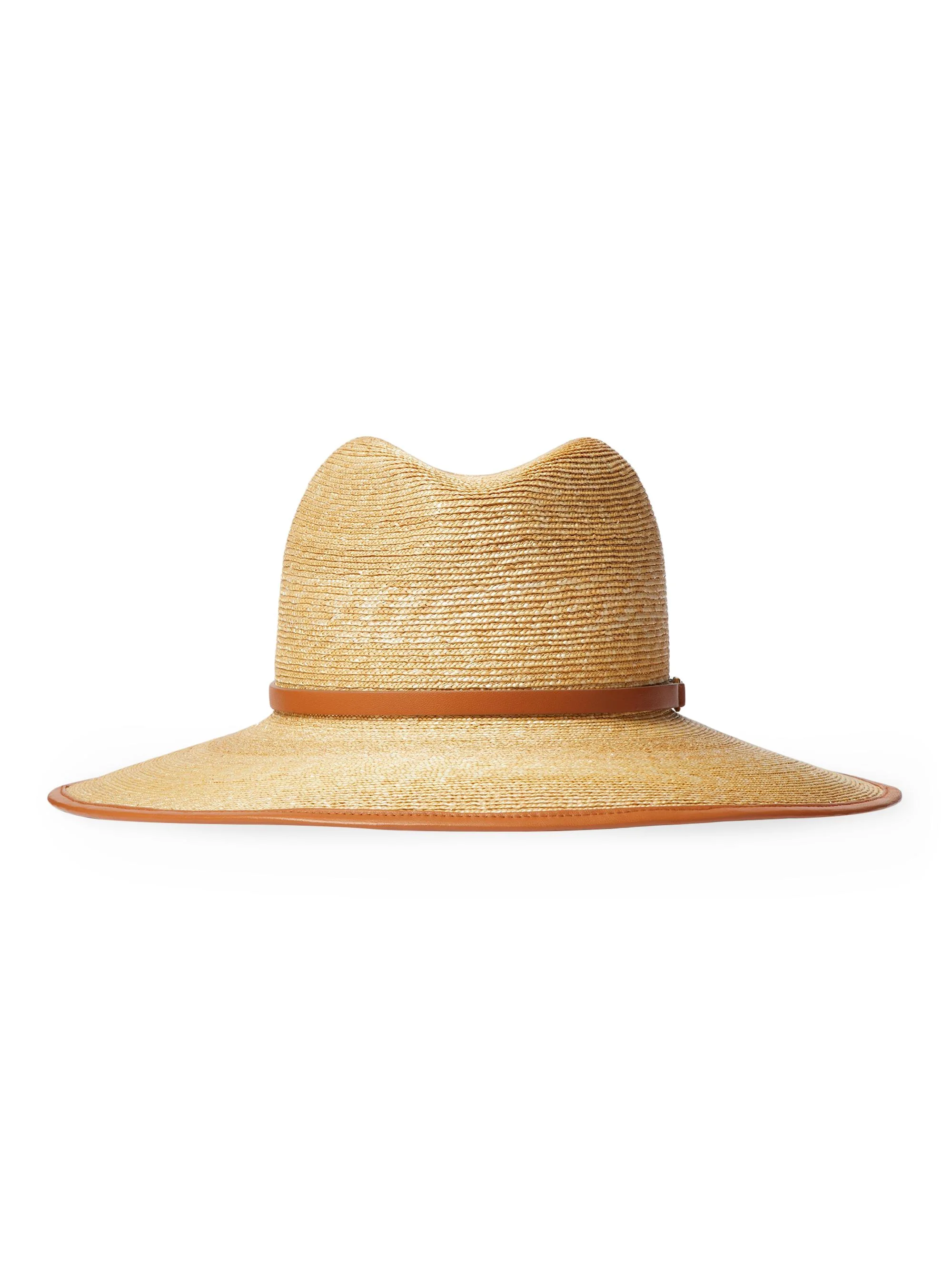 Women's VLogo Signature Straw And Leather Fedora Hat - Natural Almond - 1