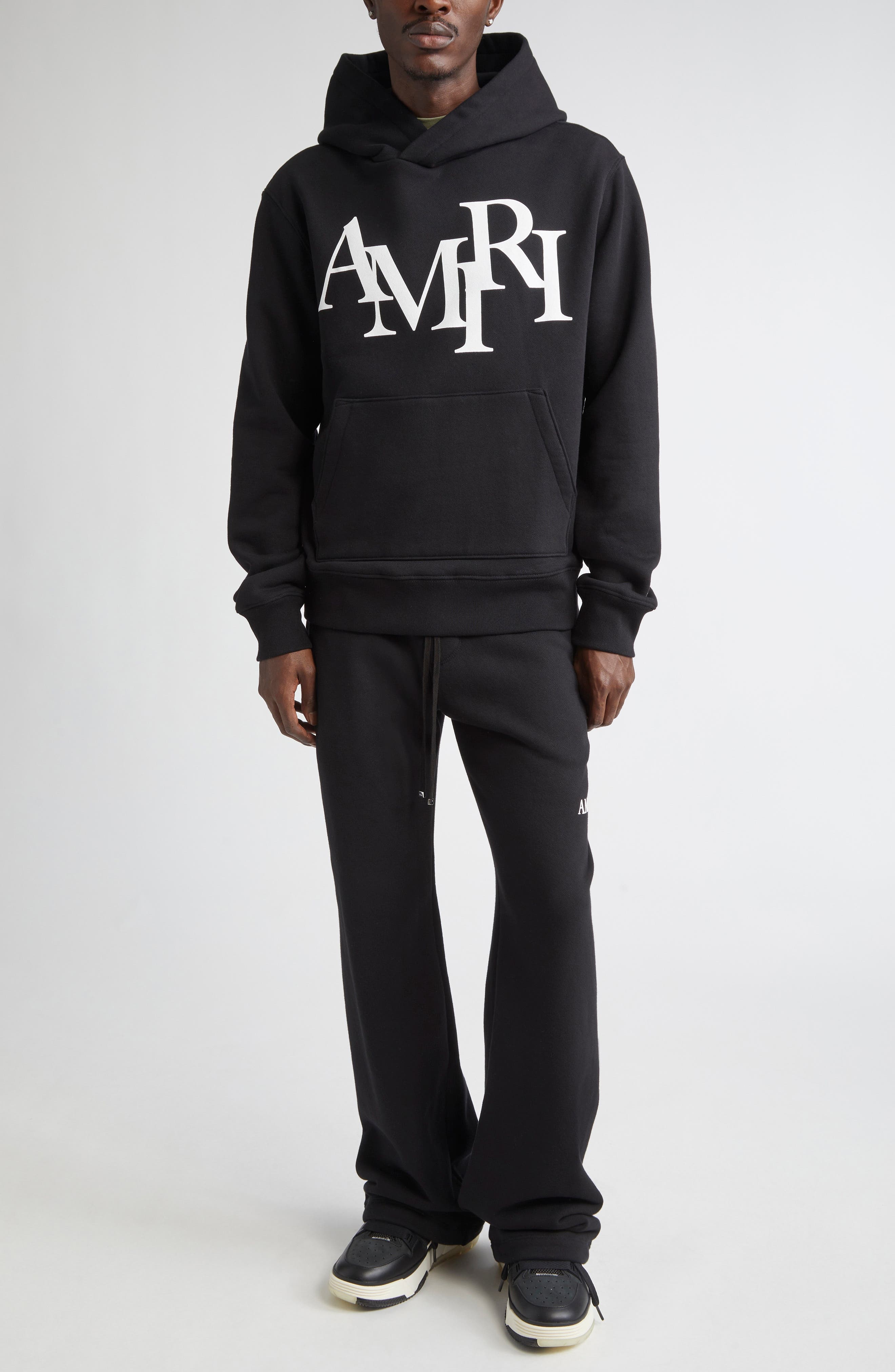 AMIRI Staggered Logo Graphic Hoodie in Black at Nordstrom - 2