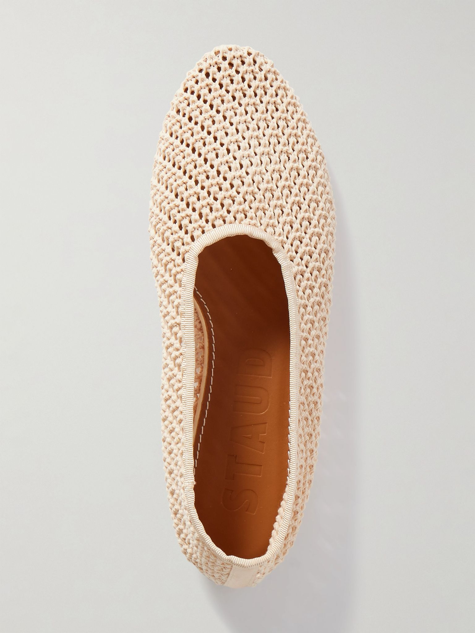 Alba grosgrain-trimmed crocheted ballet flats Cream - 5