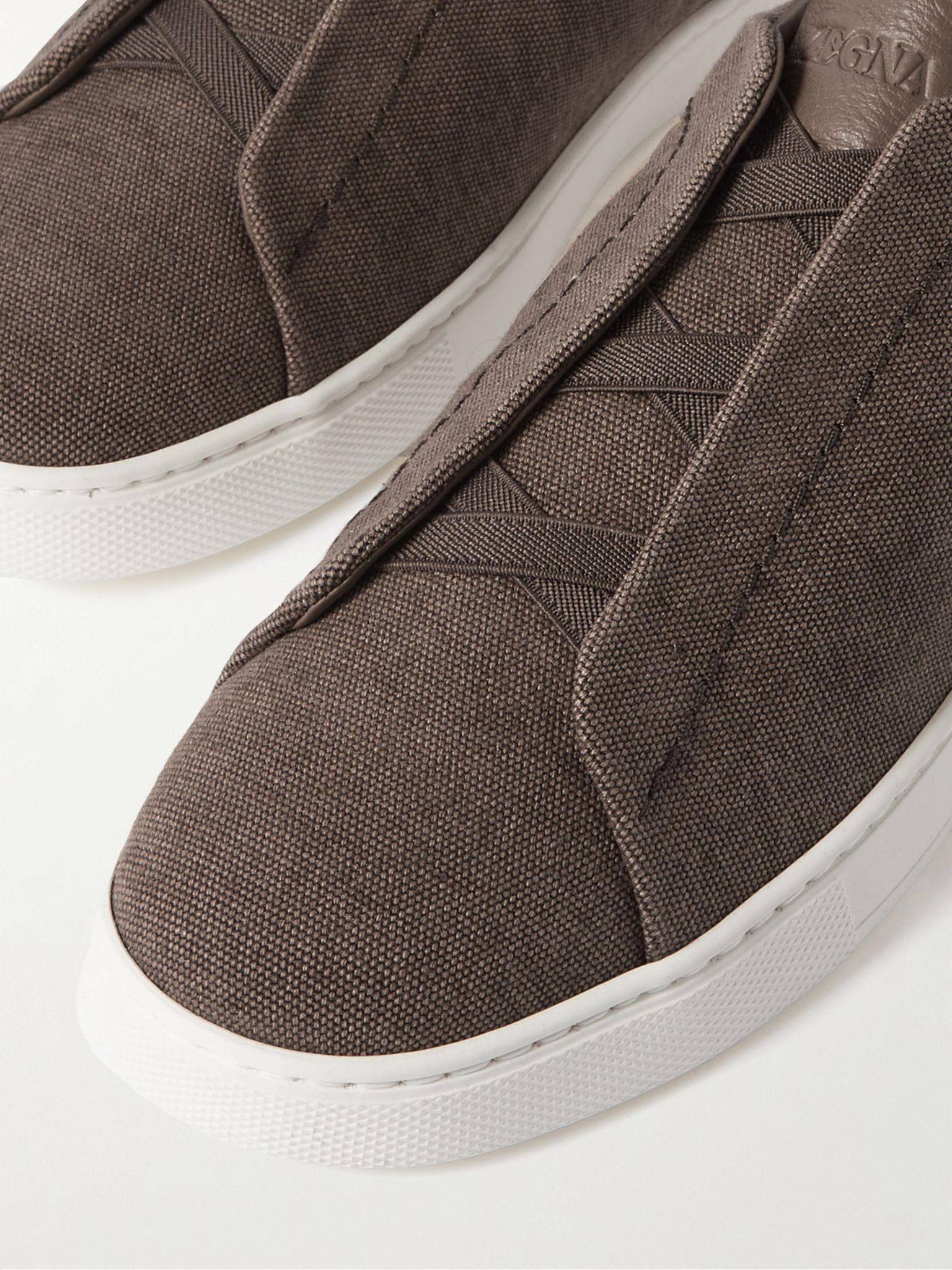 Triple Stitch™ Leather-Trimmed Canvas Slip-On Sneakers Brown - 6