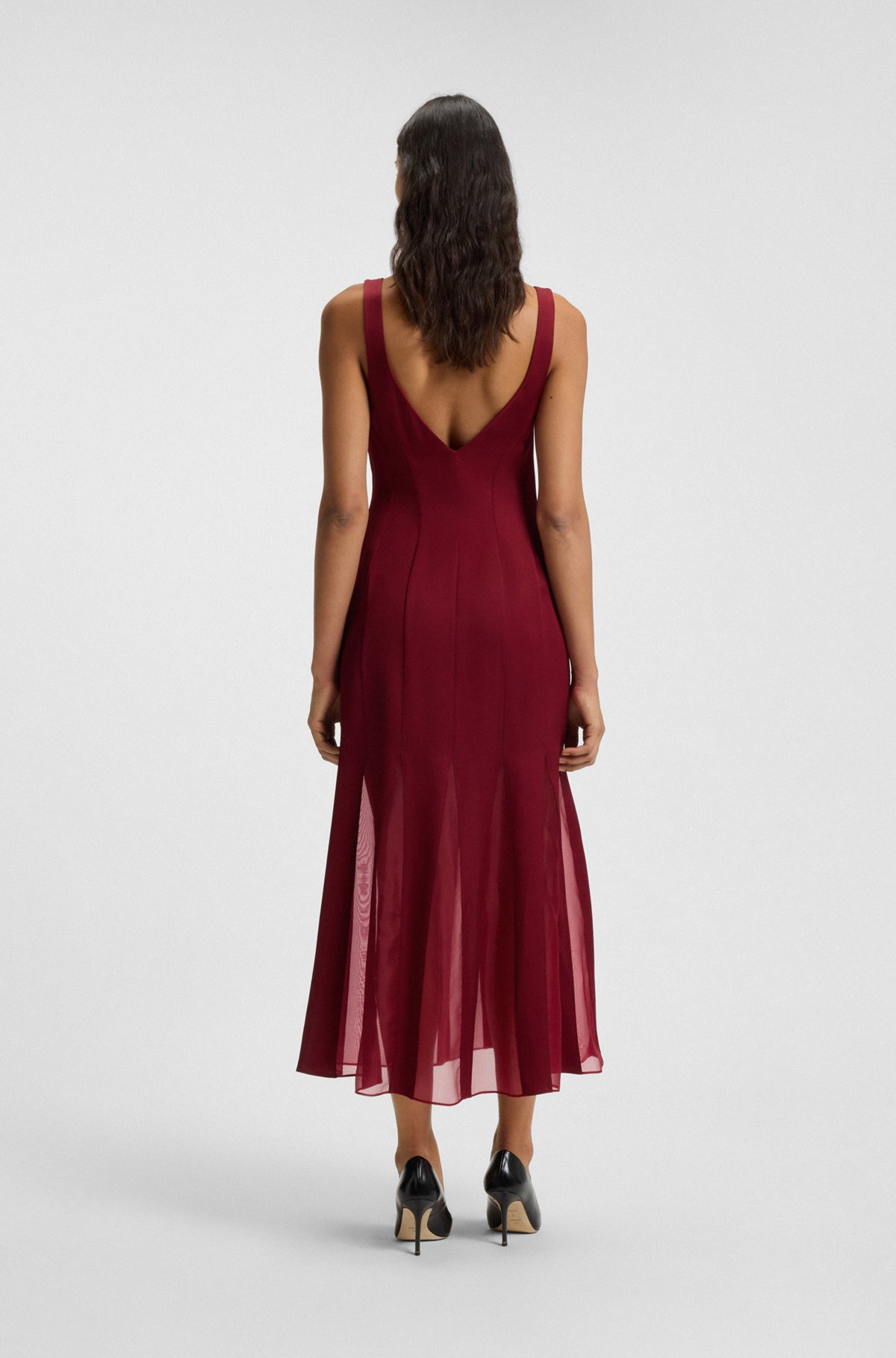SATIN SLIP DRESS WITH SILK-ORGANZA INSERTS - 4