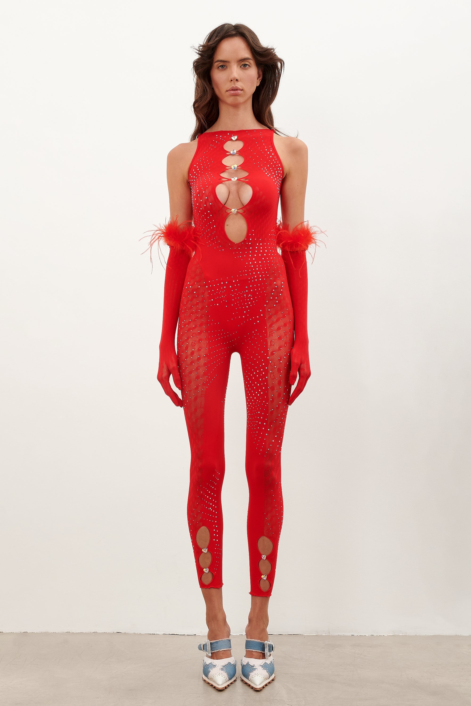 RHINESTONED JANICE JUMPSUIT X GLOVES HEARTBREAKER - 2