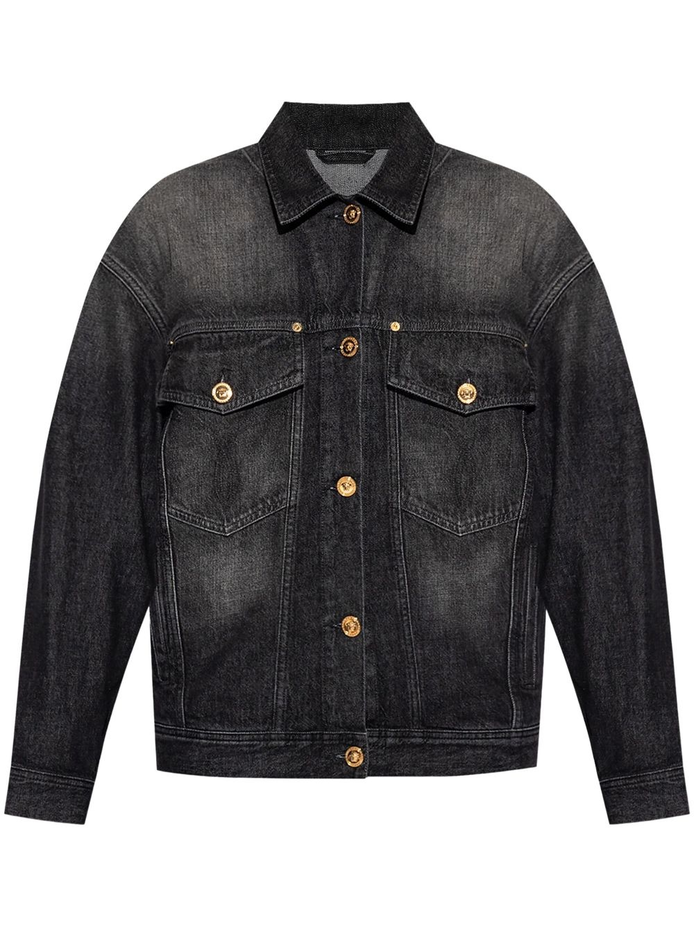 panelled Barocco-print denim jacket - 1