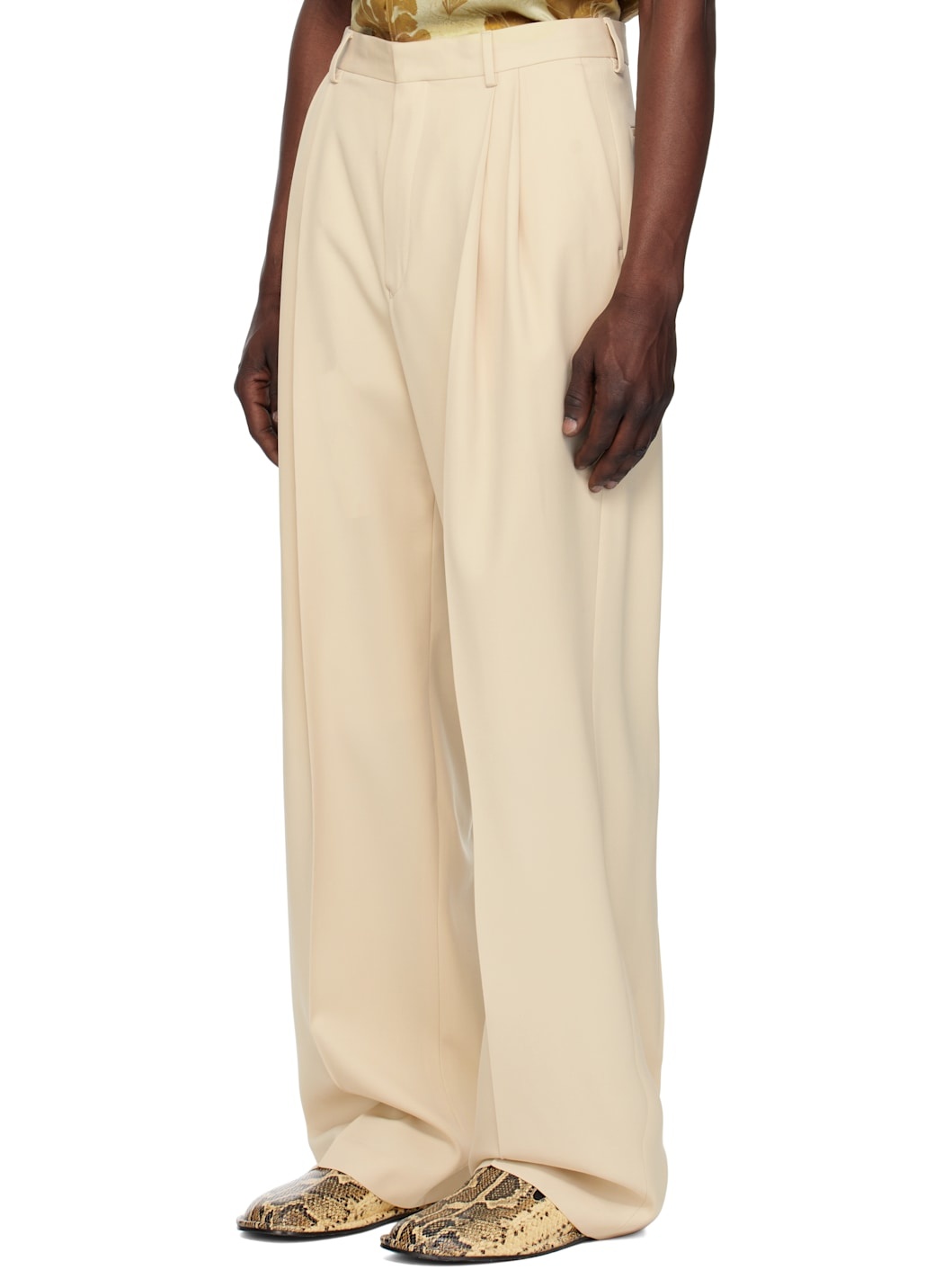 Beige Wool Straight Trousers - 4