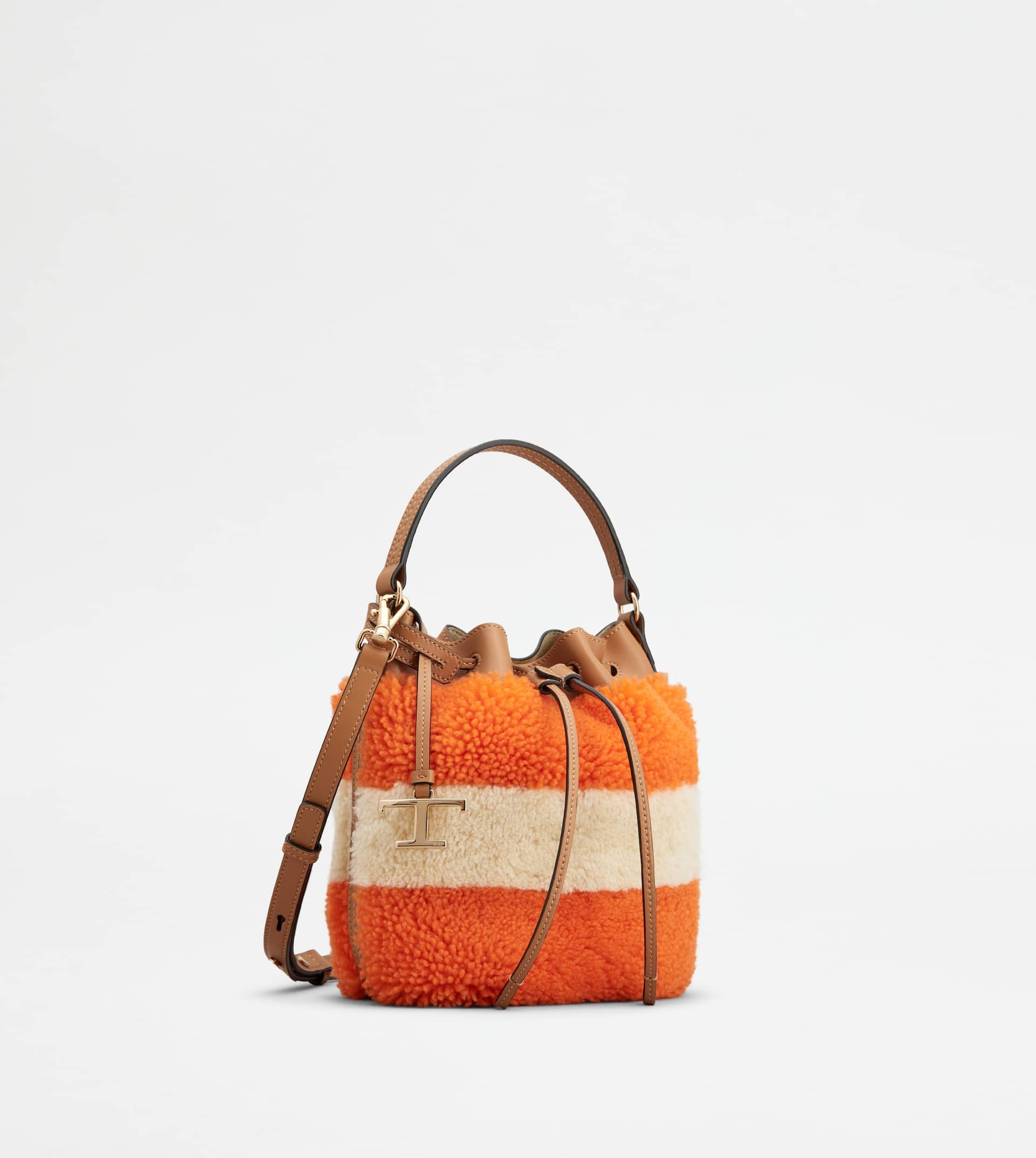 BUCKET BAG IN SHEEPSKIN AND LEATHER MICRO - ORANGE, OFF WHITE, BROWN - 4
