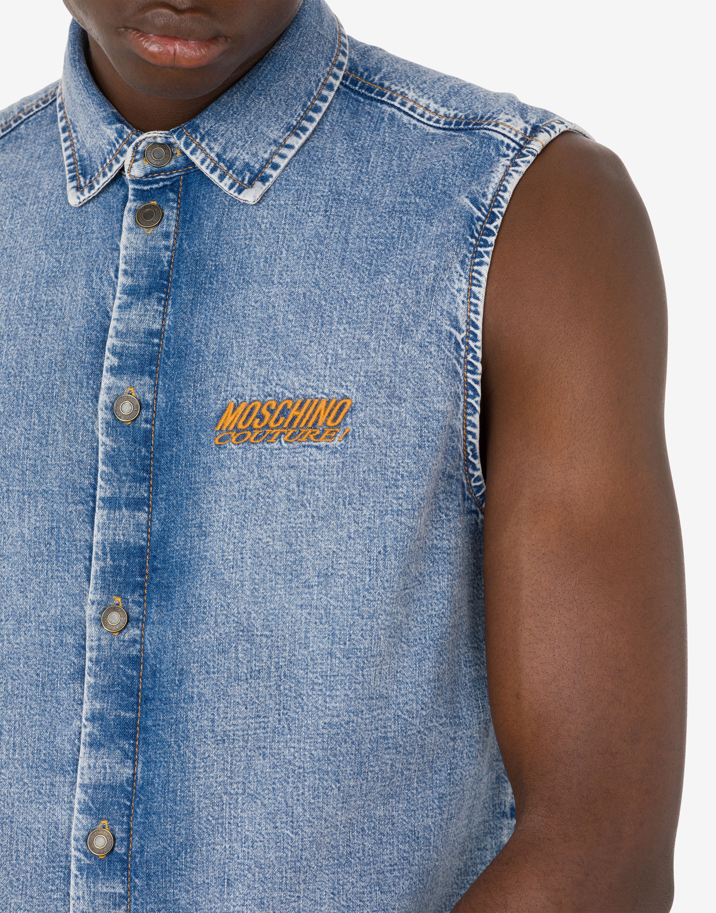 CHAMBRAY SLEEVELESS SHIRT - 4