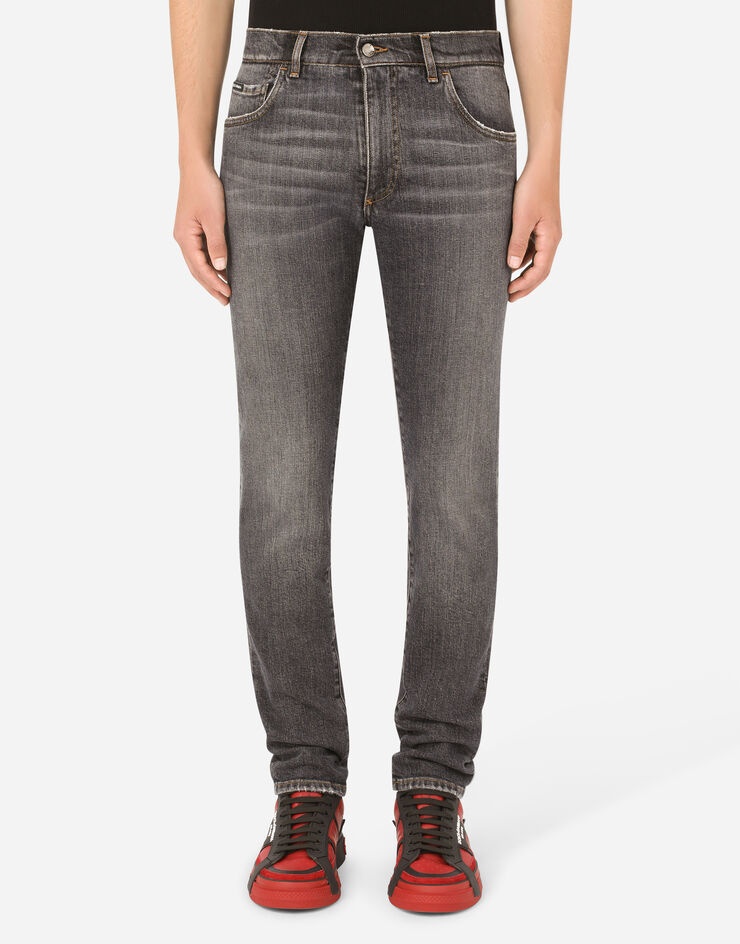 Gray wash slim-fit stretch jeans - 1