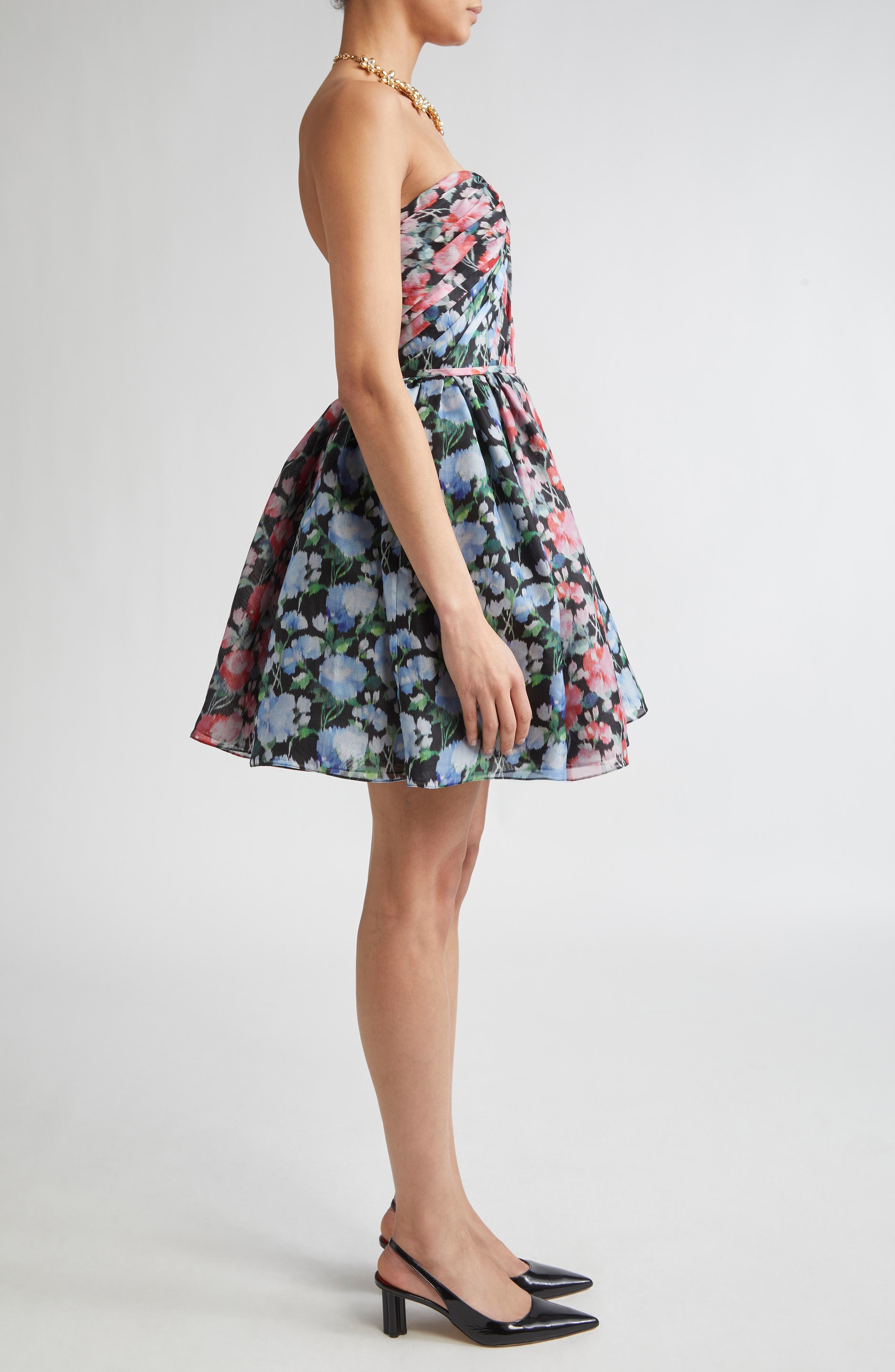 Carolina Herrera Gathered Sweetheart Strapless Silk Crepe Minidress in Multi Floral at Nordstrom - 3