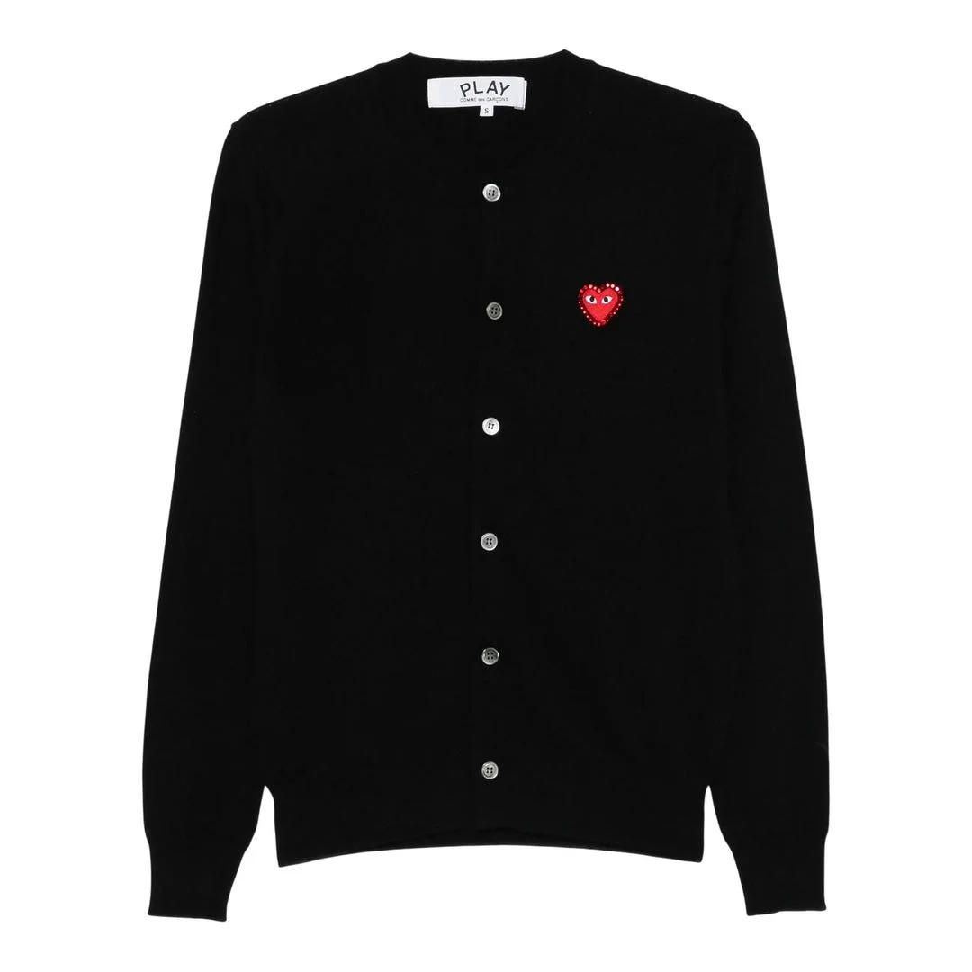 Rhinestone Heart Round-Neck Cardigan Unisex - 1