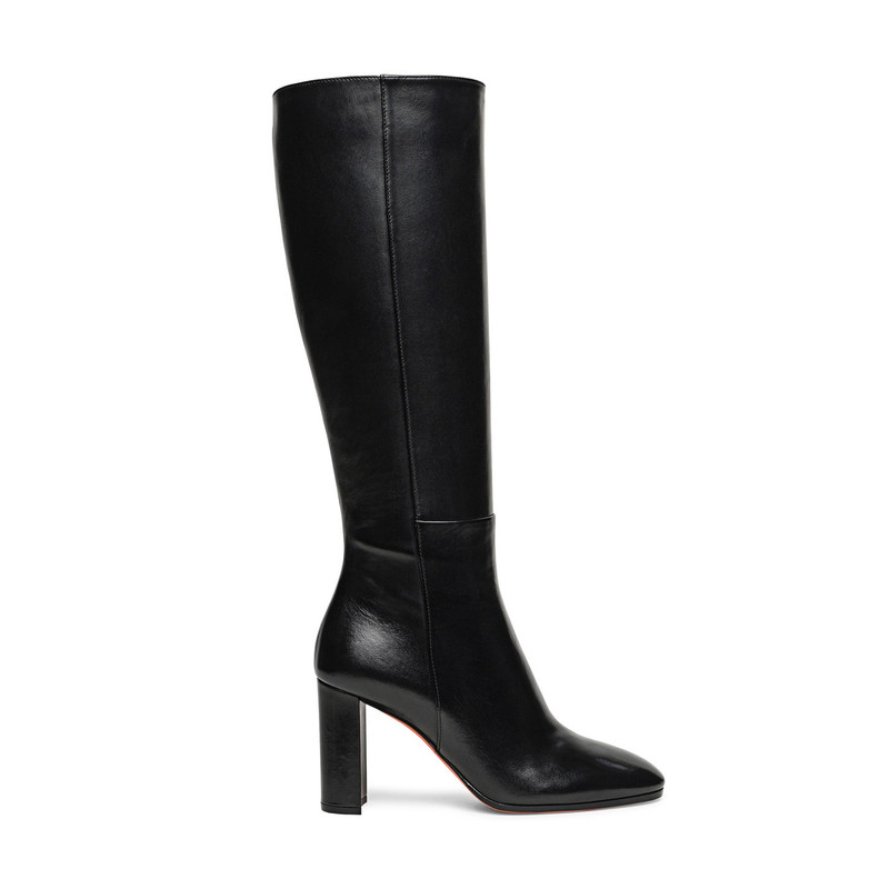Women's black leather high-heel boot - 1