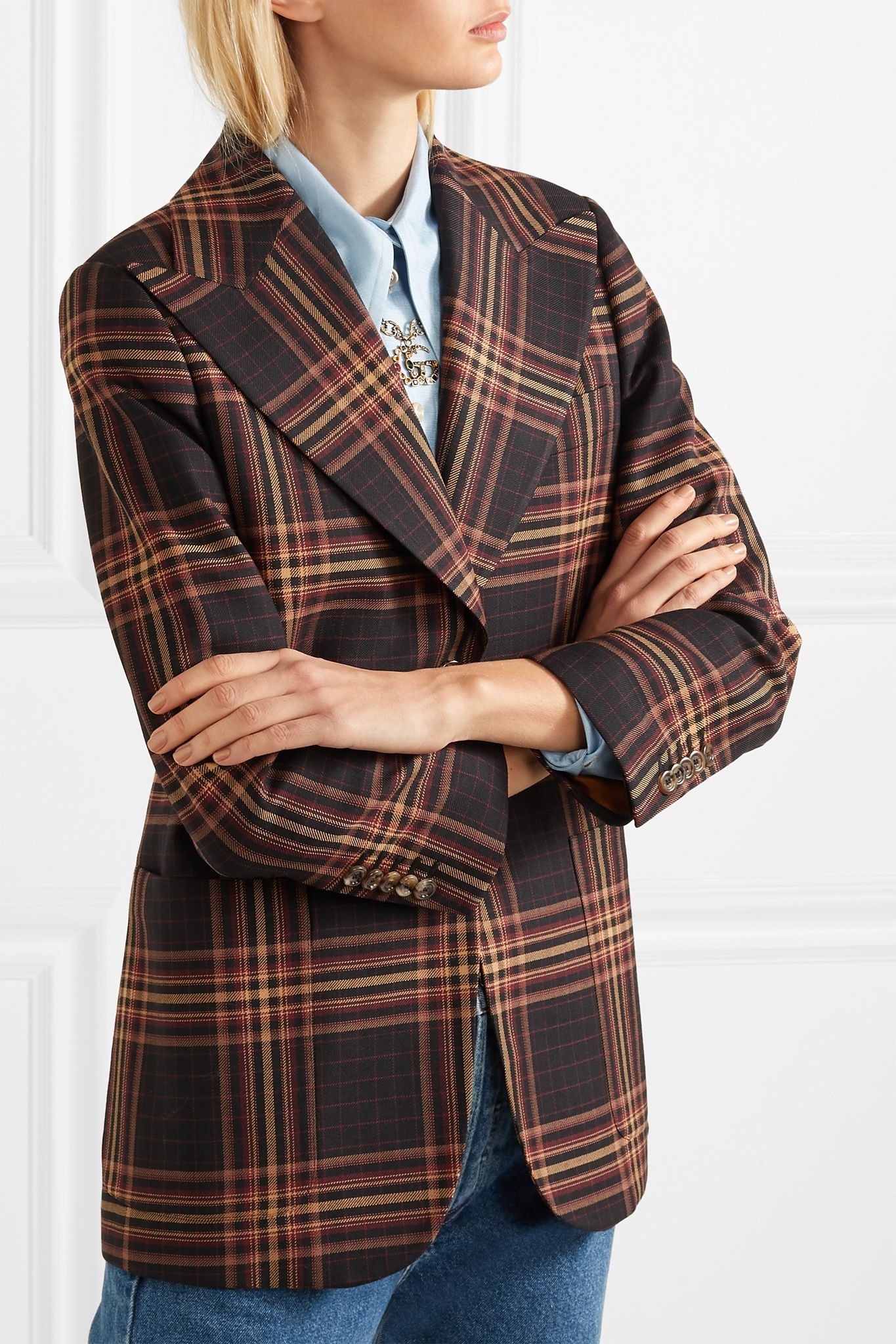 Checked wool-twill blazer - 3