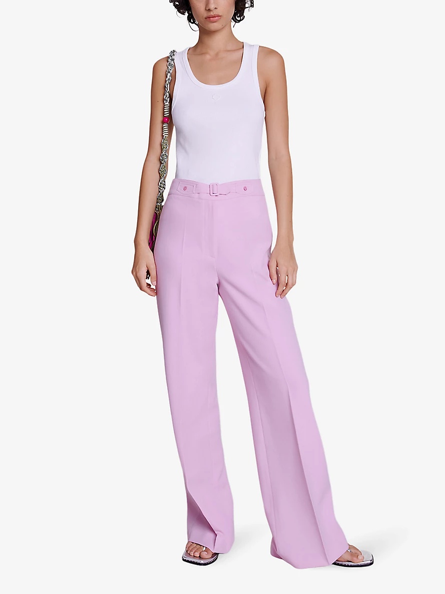 Pressed-crease belted wide-leg mid-rise stretch-woven trousers - 2