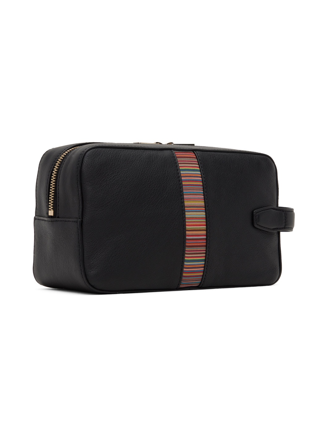 Black Leather Signature Stripe Wash Pouch - 3