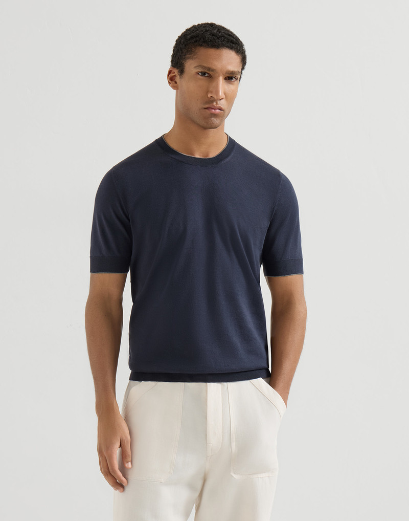 Cotton lightweight knit T-shirt with contrast details 2