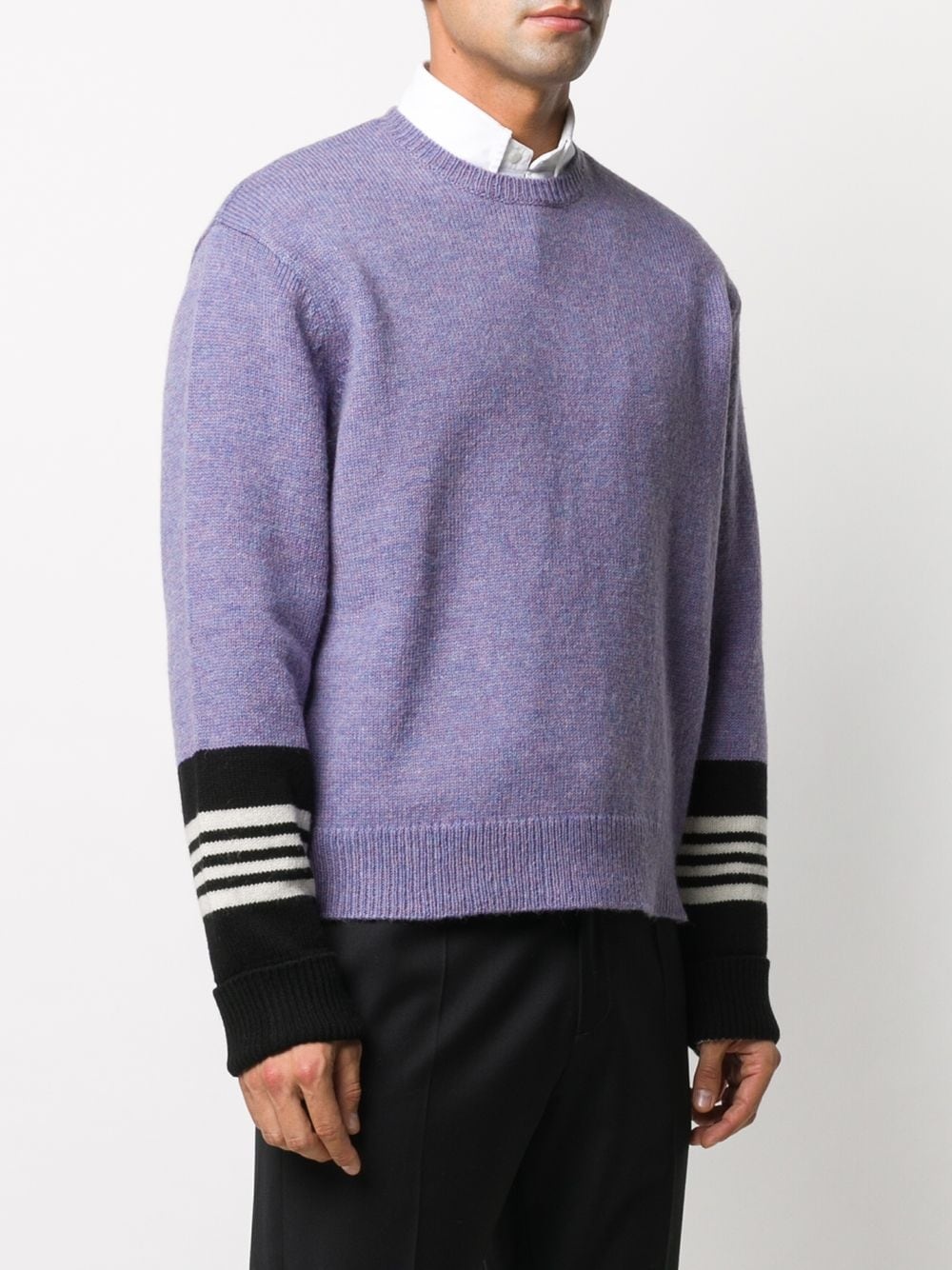 striped sleeves crew neck jumper - 3