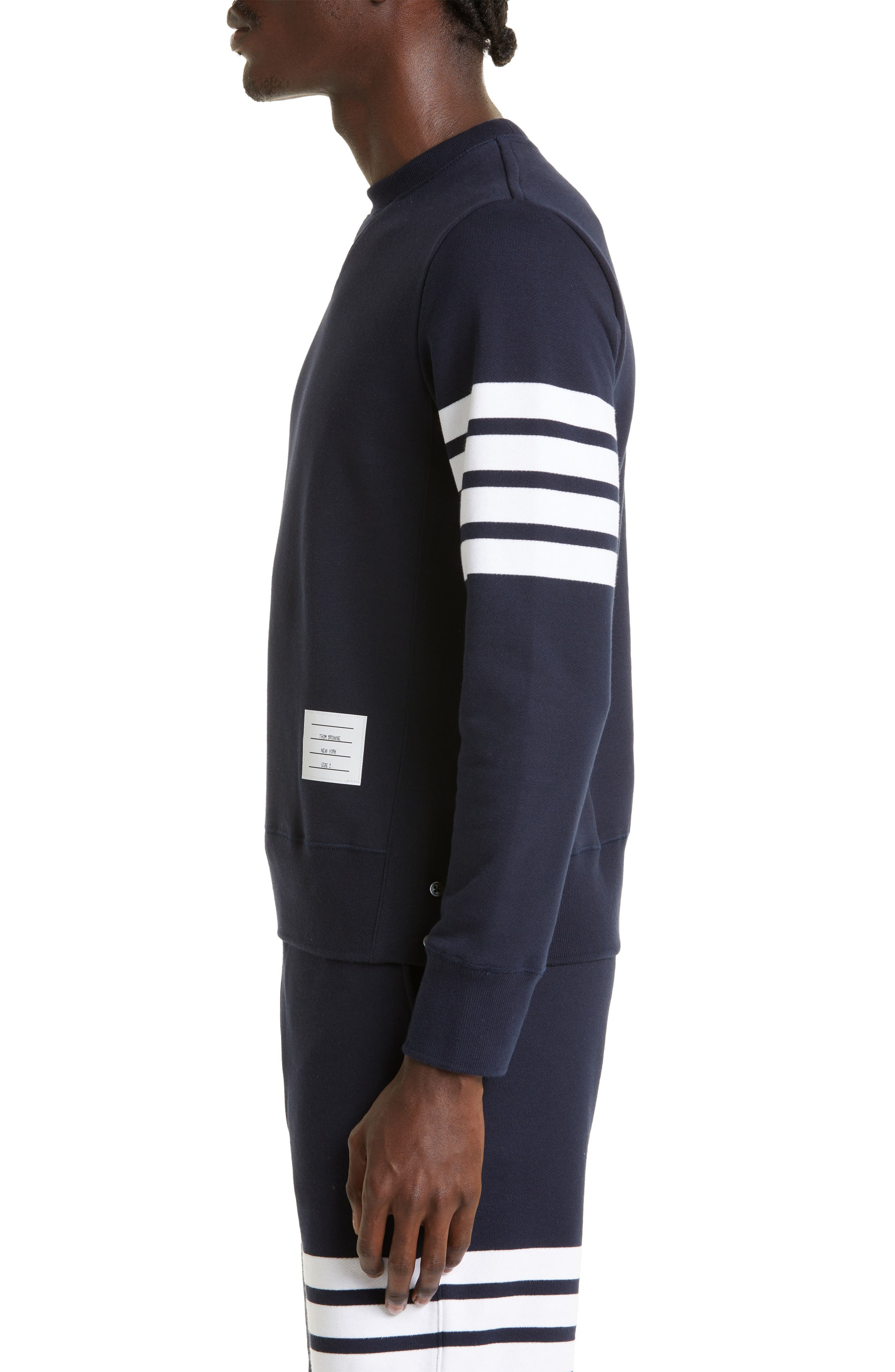 Thom Browne Stripe Sleeve Sweatshirt in Navy/Optic White at Nordstrom - 4