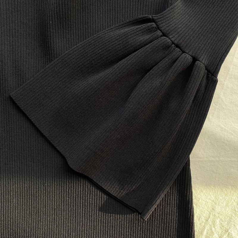 Black Ribbed Knit Bow Bust Top 5