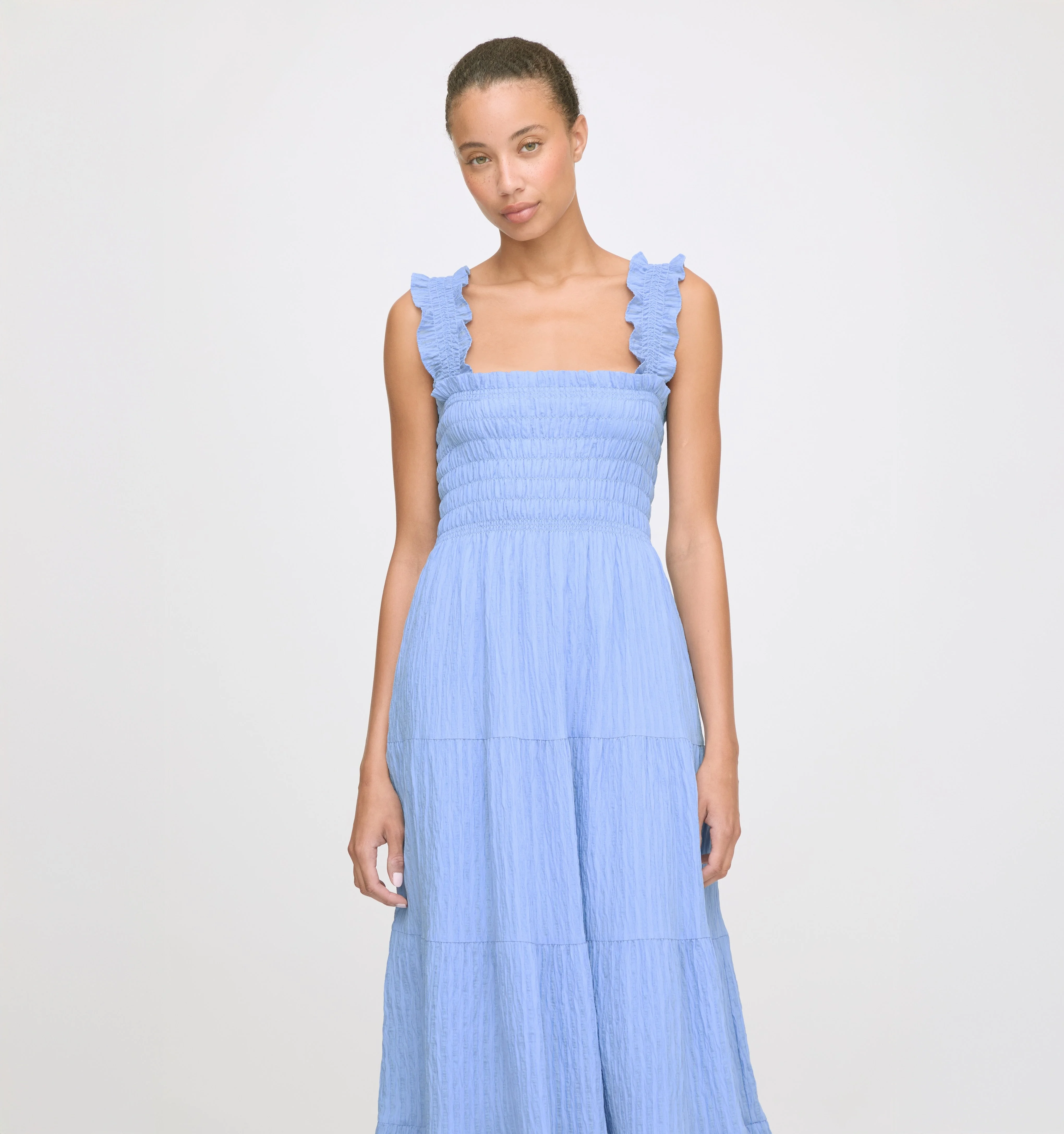 The Kimmy Maxi Nap Dress - Bluebird Tonal Seersucker - 1