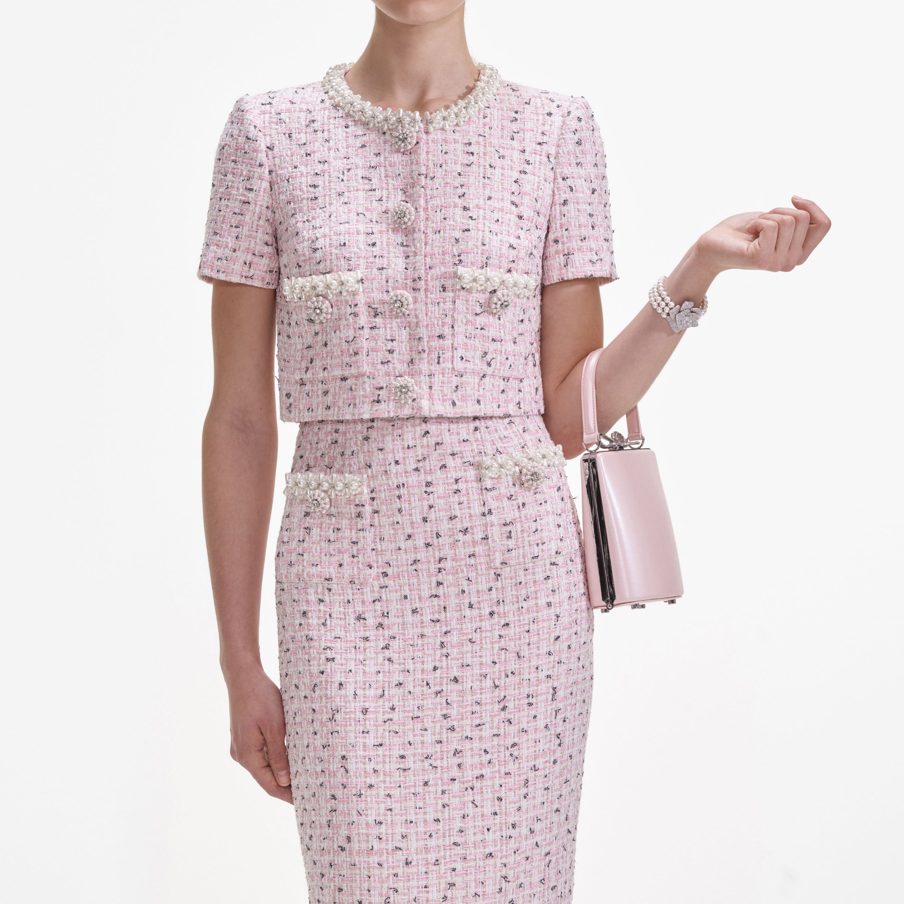 Pink Boucle Pearl Midi Skirt - 4