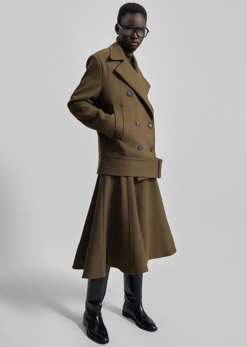 Manali Belted Peacoat - Olive Brown 3