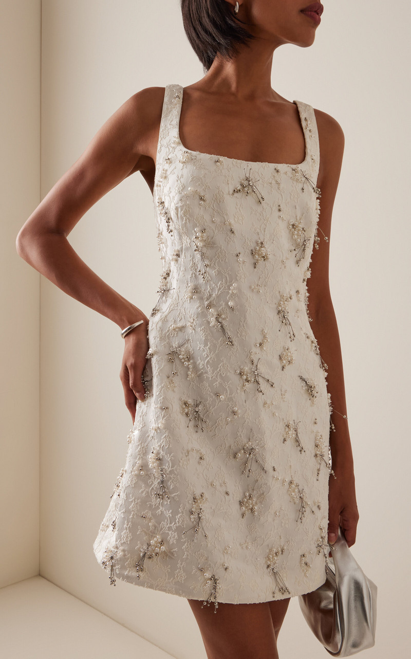 SIMKHAI Viva Embellished Floral-Embroidered Satin Mini Dress white outlook