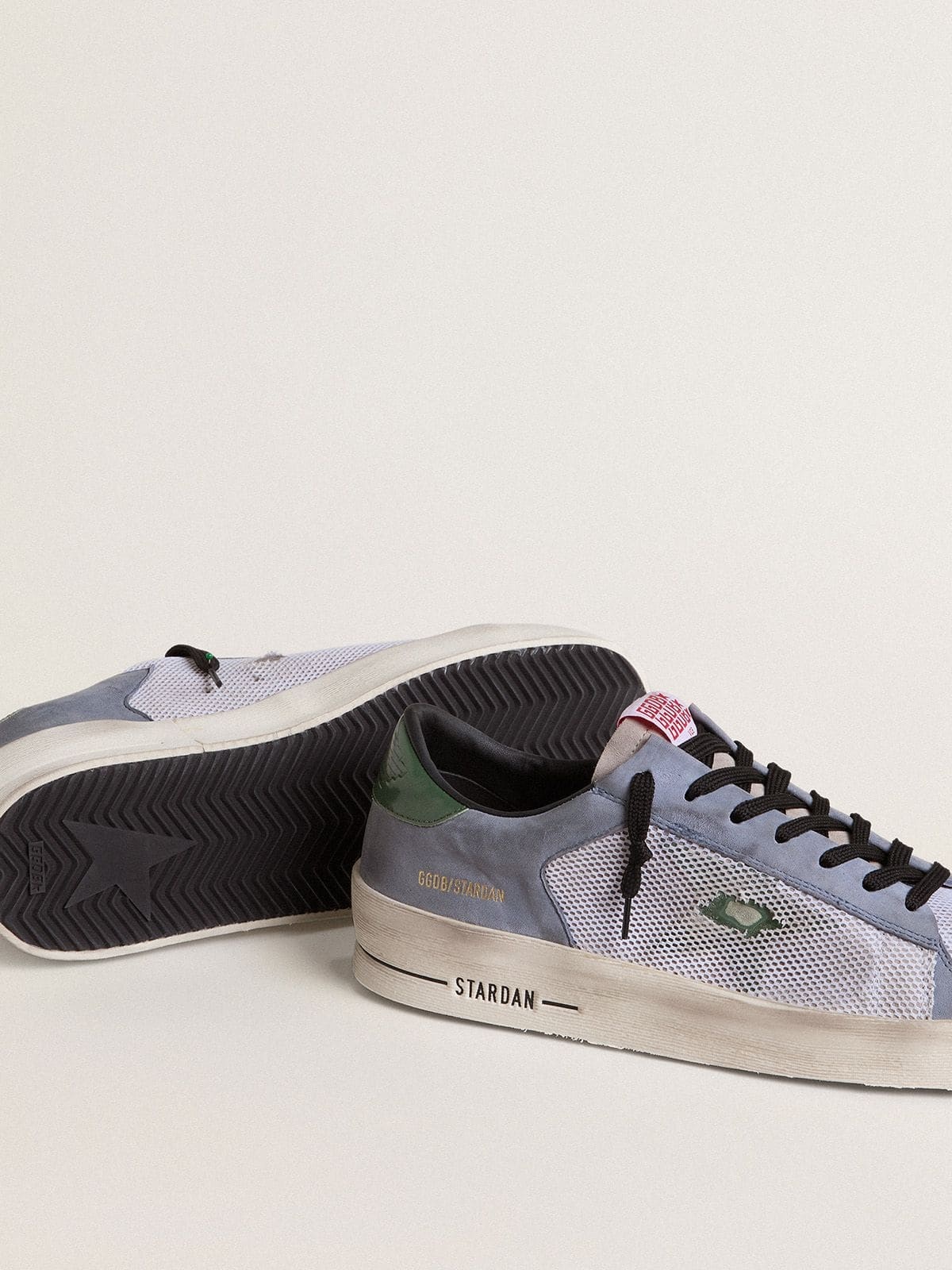 Stardan in powder-blue suede with green leather star and heel tab - 3