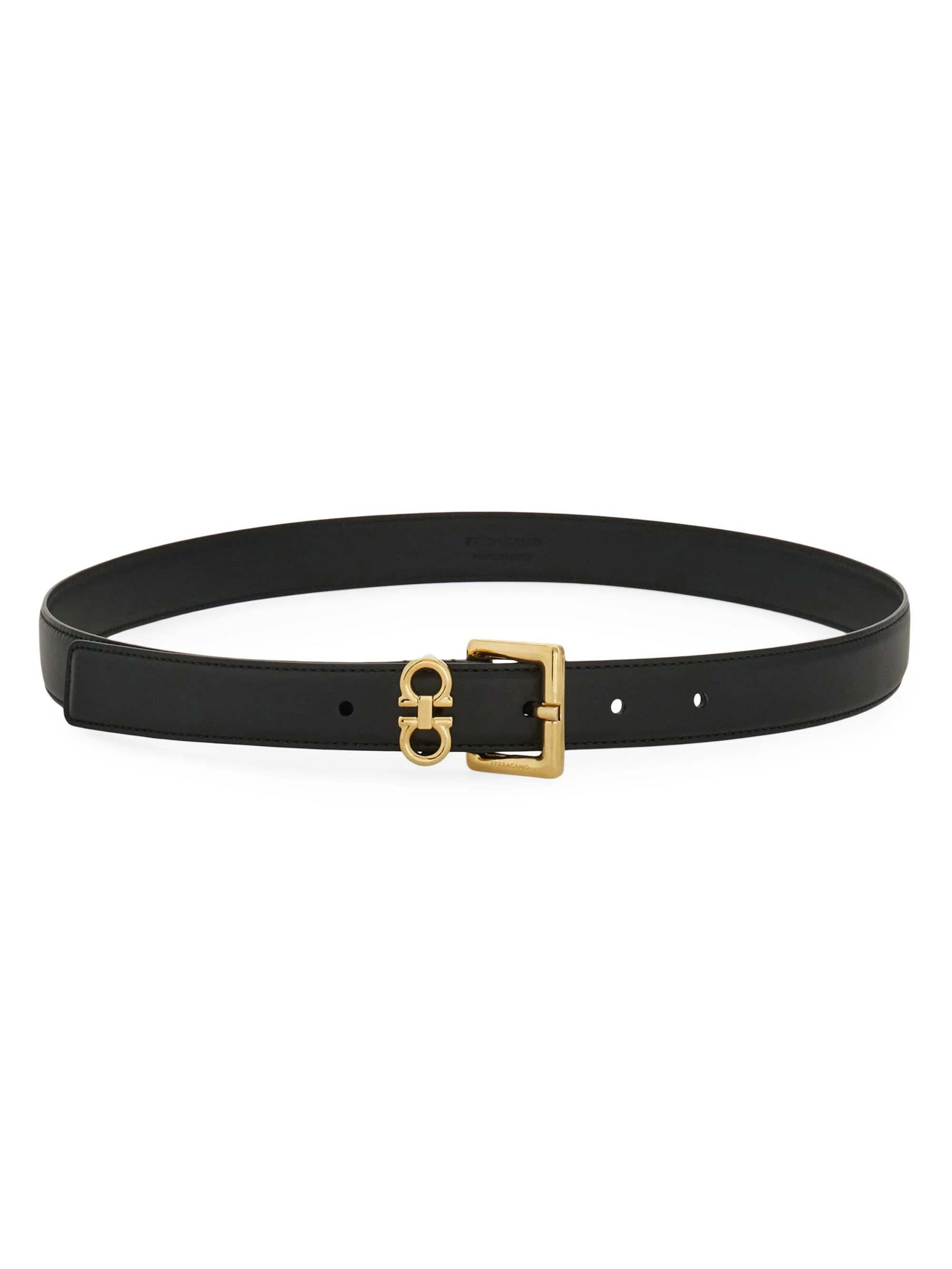 Women's Gancio Slim Leather Belt - Nero - 1